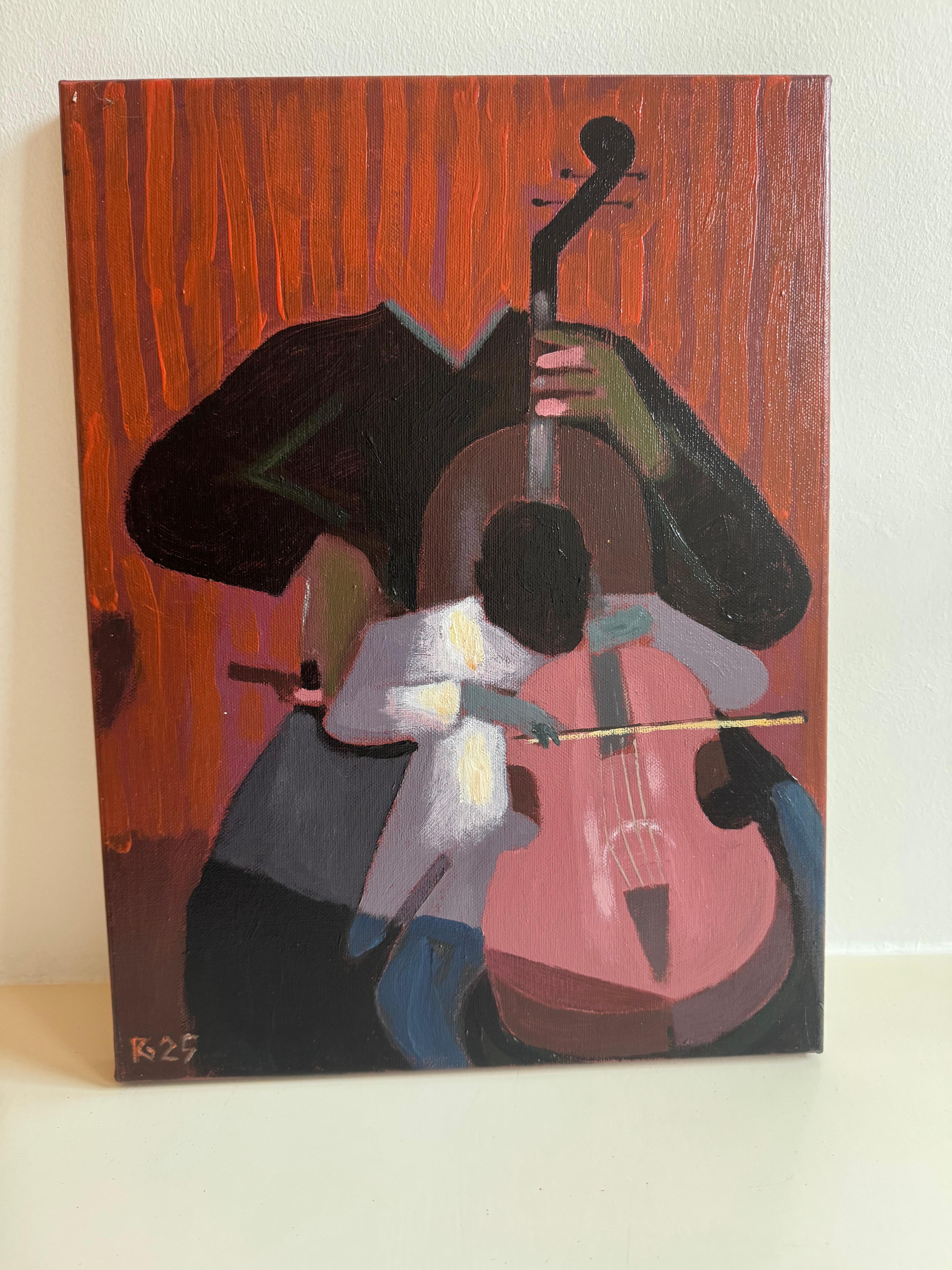 Peinture acrylique d'un peintre lituanien établi - commentaires culturels - musique - Néo-expressionnisme Painting par Raimondas Gailiunas 