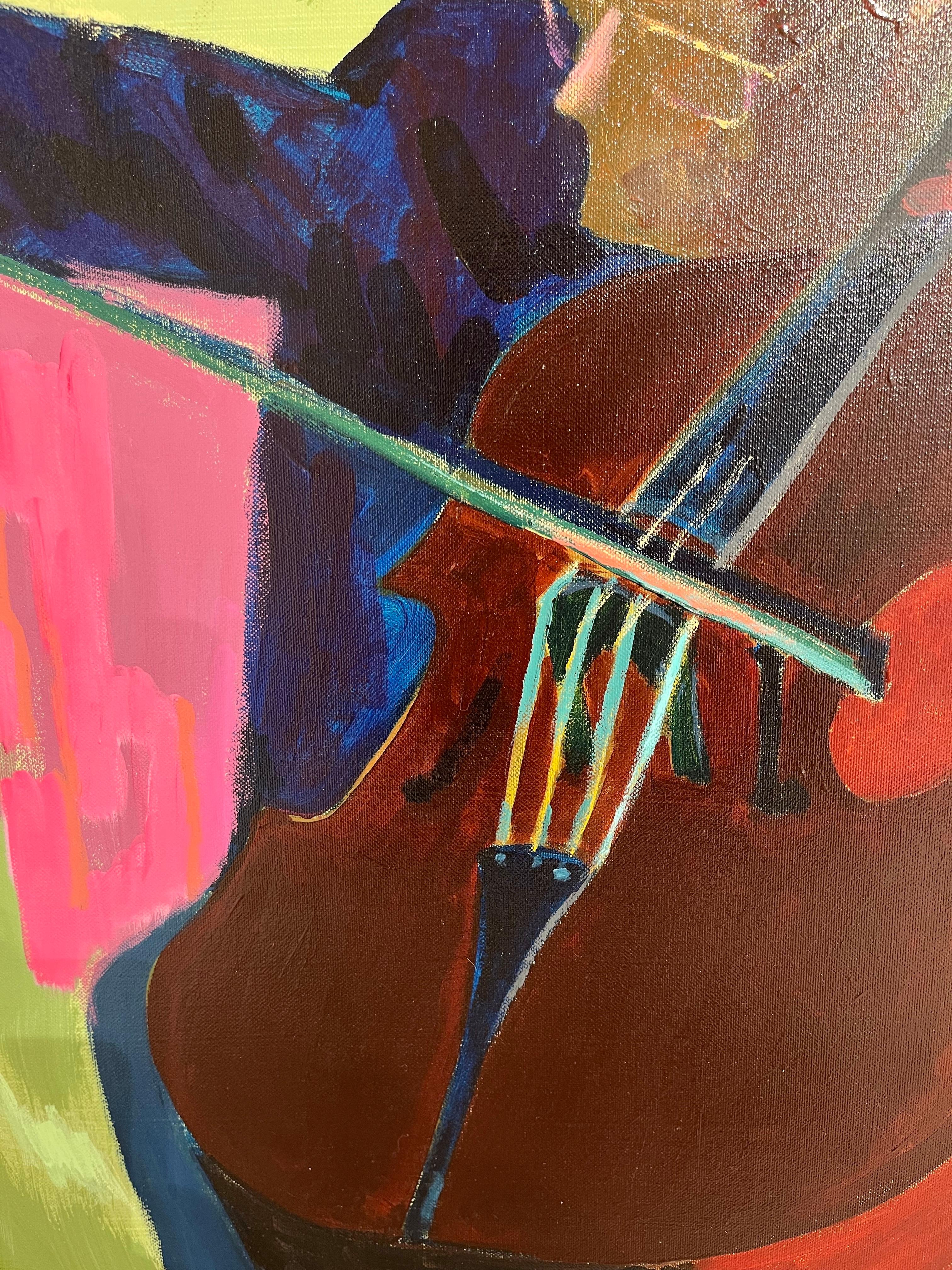 Acrylgemälde eines Geigenspielers in lebhaften Farben. Musik und Ausdruck im Angebot 2