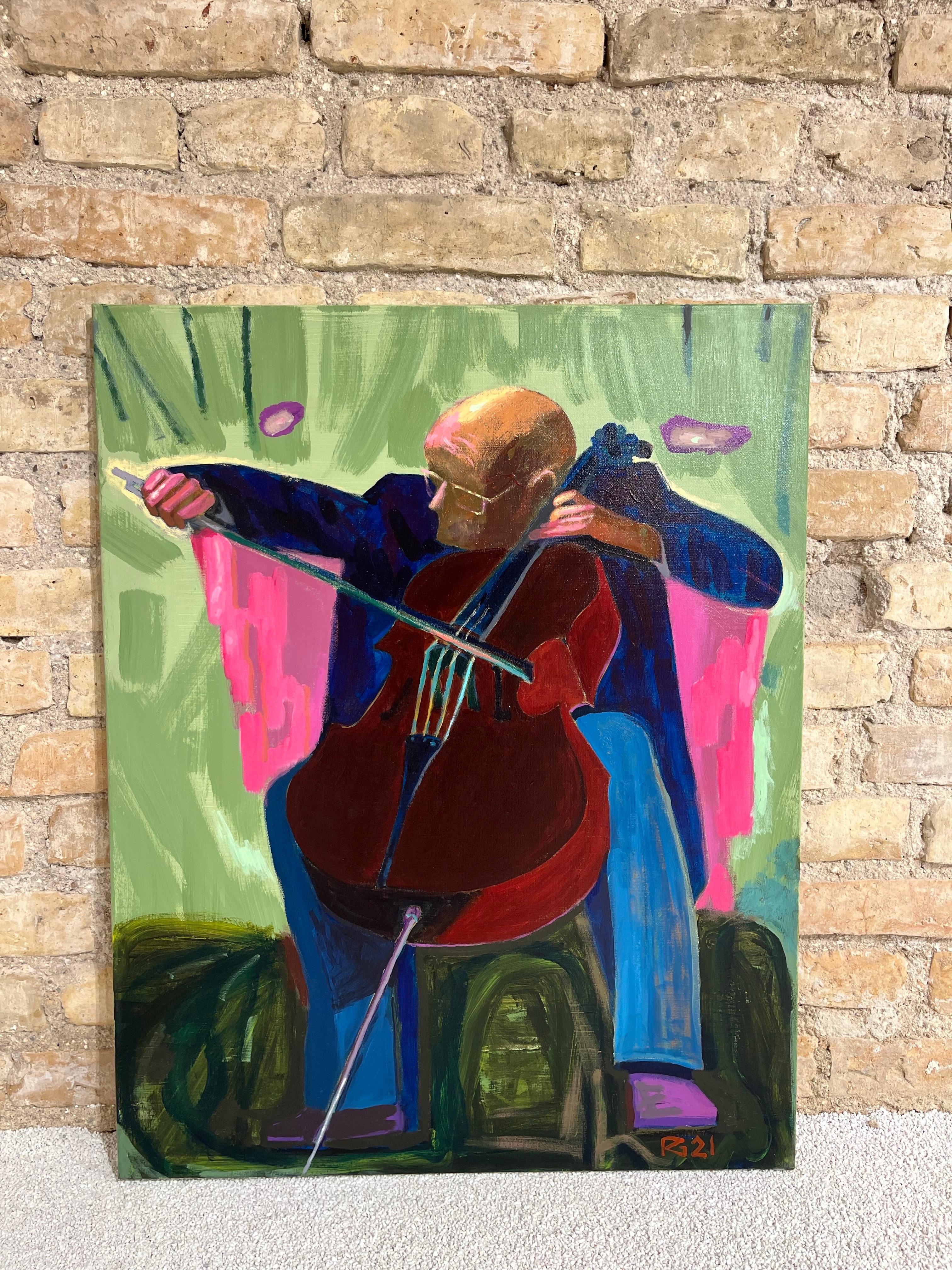 Acrylgemälde eines Geigenspielers in lebhaften Farben. Musik und Ausdruck im Angebot 3