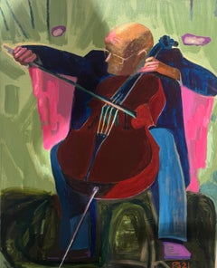 Acrylic Painting by Violin Player in Vivid Colours. Music and Expression