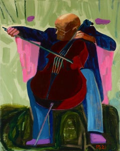 Peinture acrylique d
un violoniste aux couleurs vives. Musique et expression