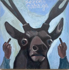 Oil on canvas painting by established Lithuanian artist  - Fun - Fauna