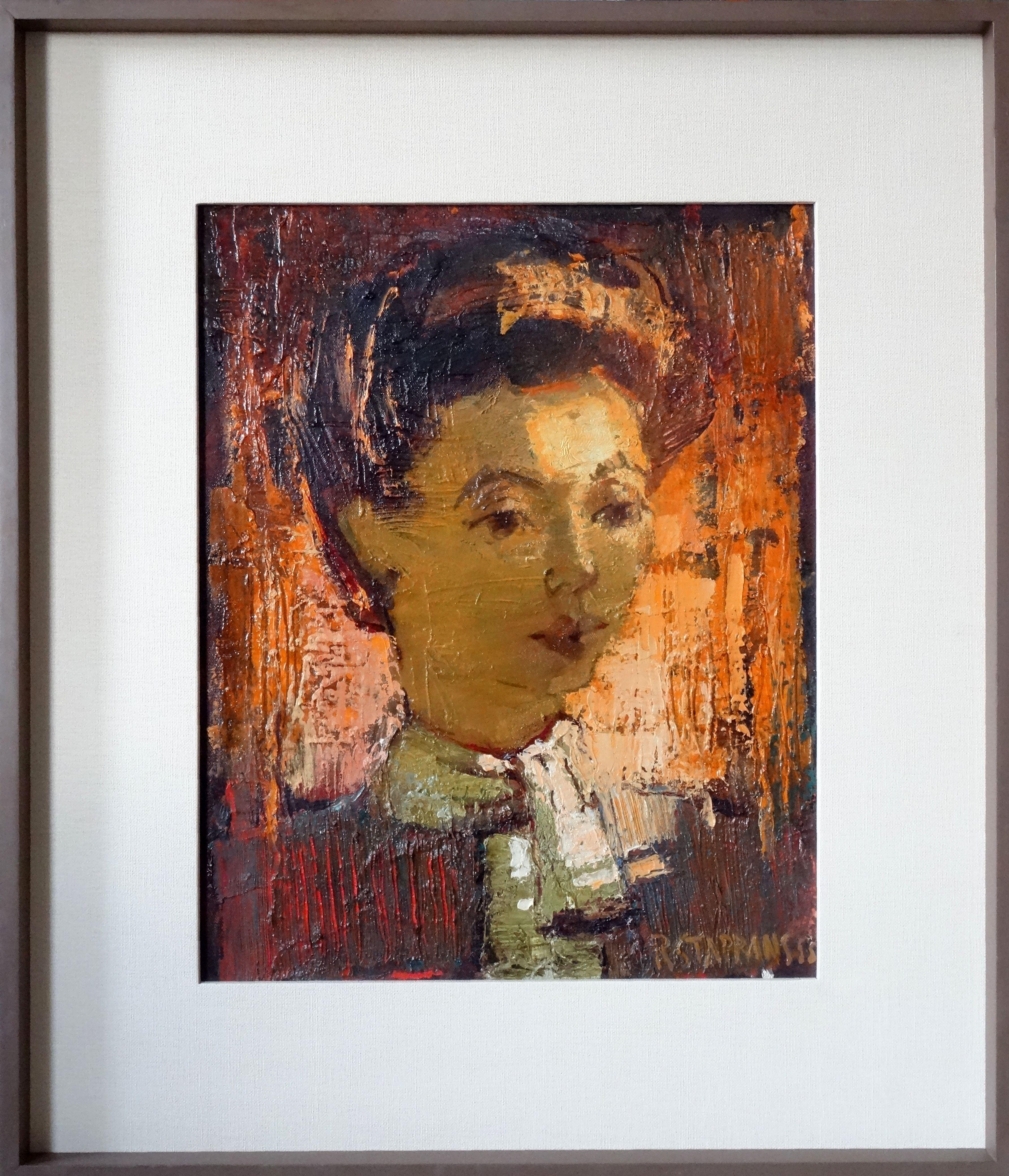 Woman portrait. 1955, oil on canvas, 50.5 x 40.6 cm - Painting by Raimonds Staprаns 