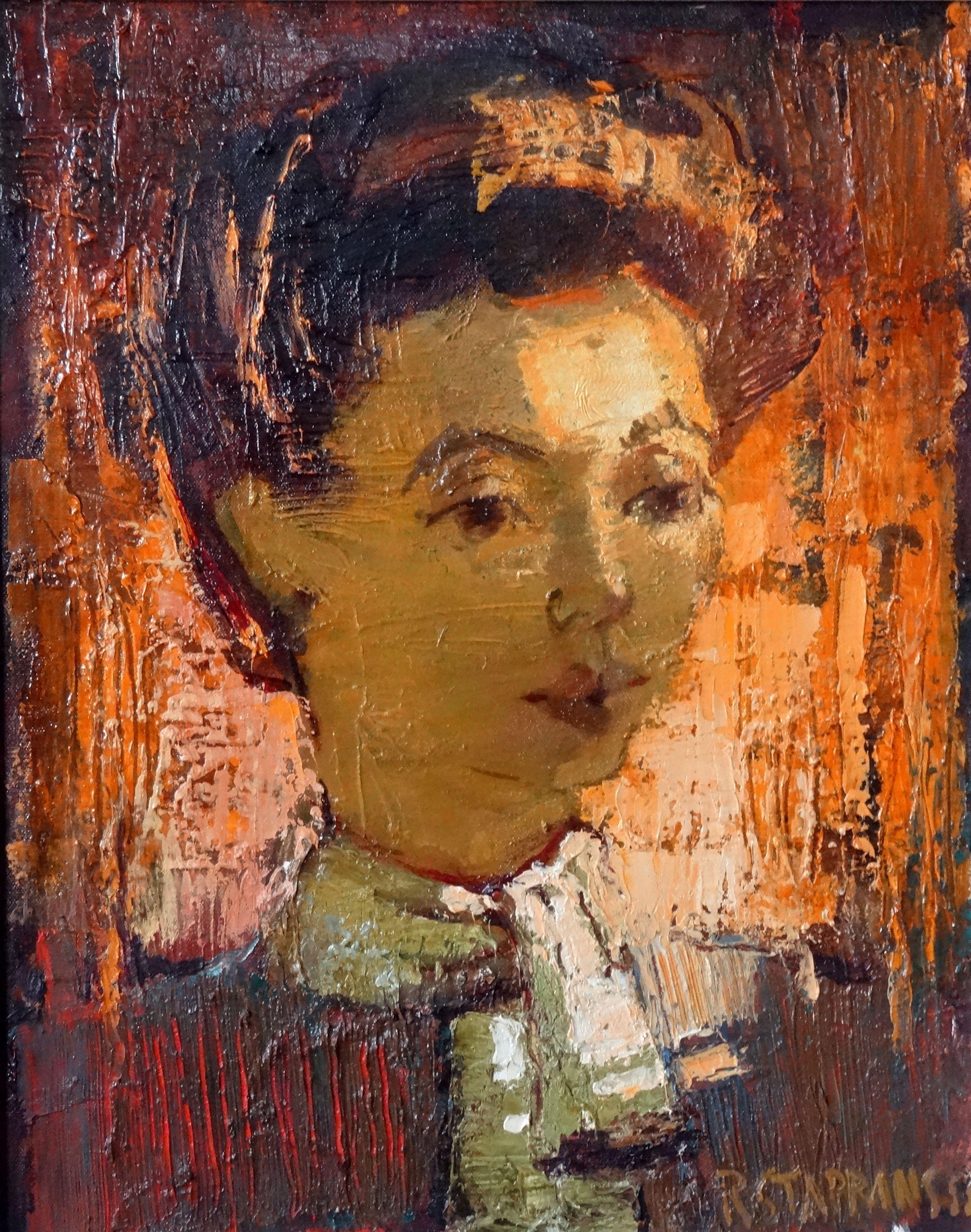 Ritratto di donna. 1955, olio su tela, 50,5 x 40,6 cm - Painting Impressionismo di Raimonds Staprаns 