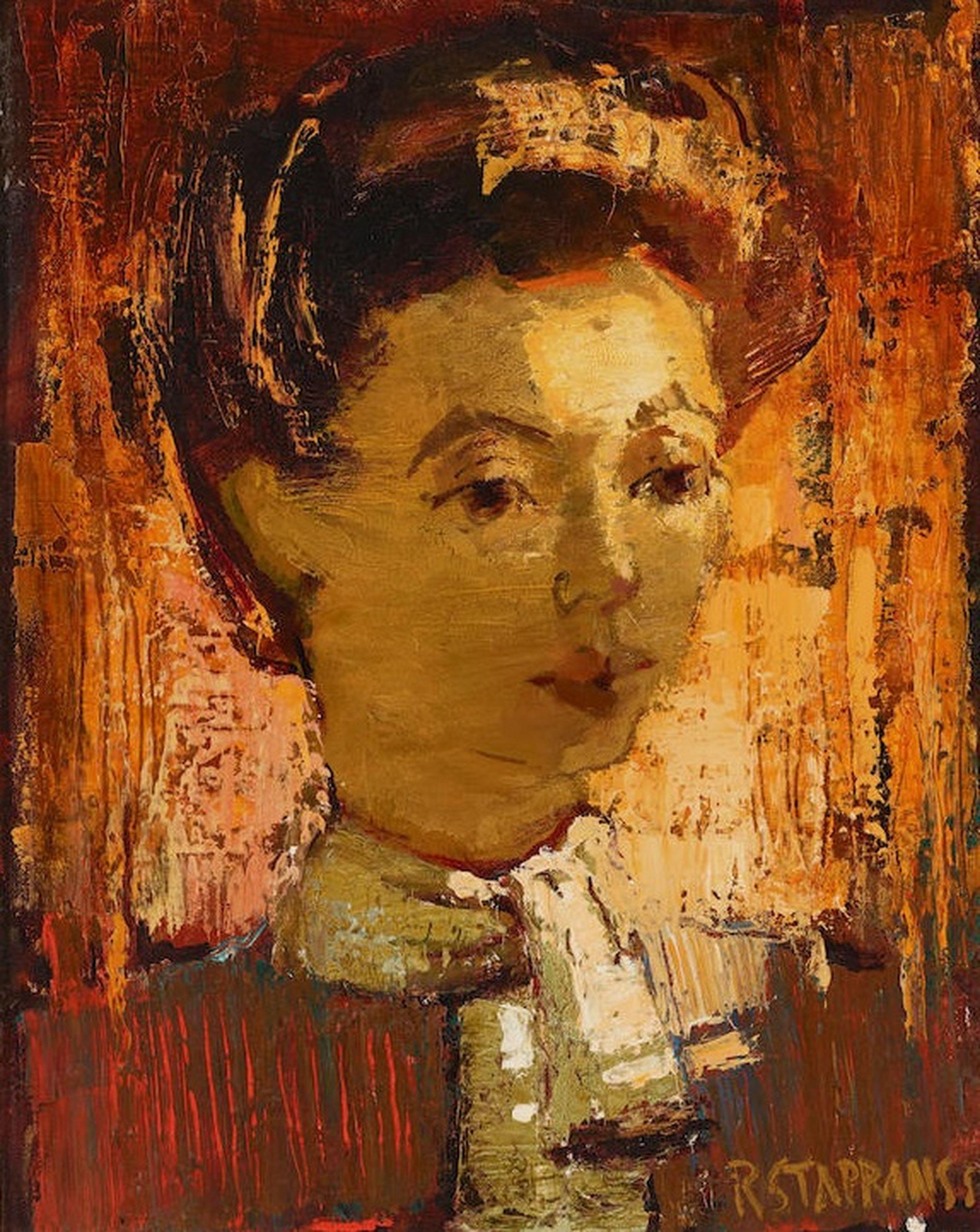 Raimonds Staprаns  Portrait Painting - Woman portrait. 1955, oil on canvas, 50.5 x 40.6 cm
