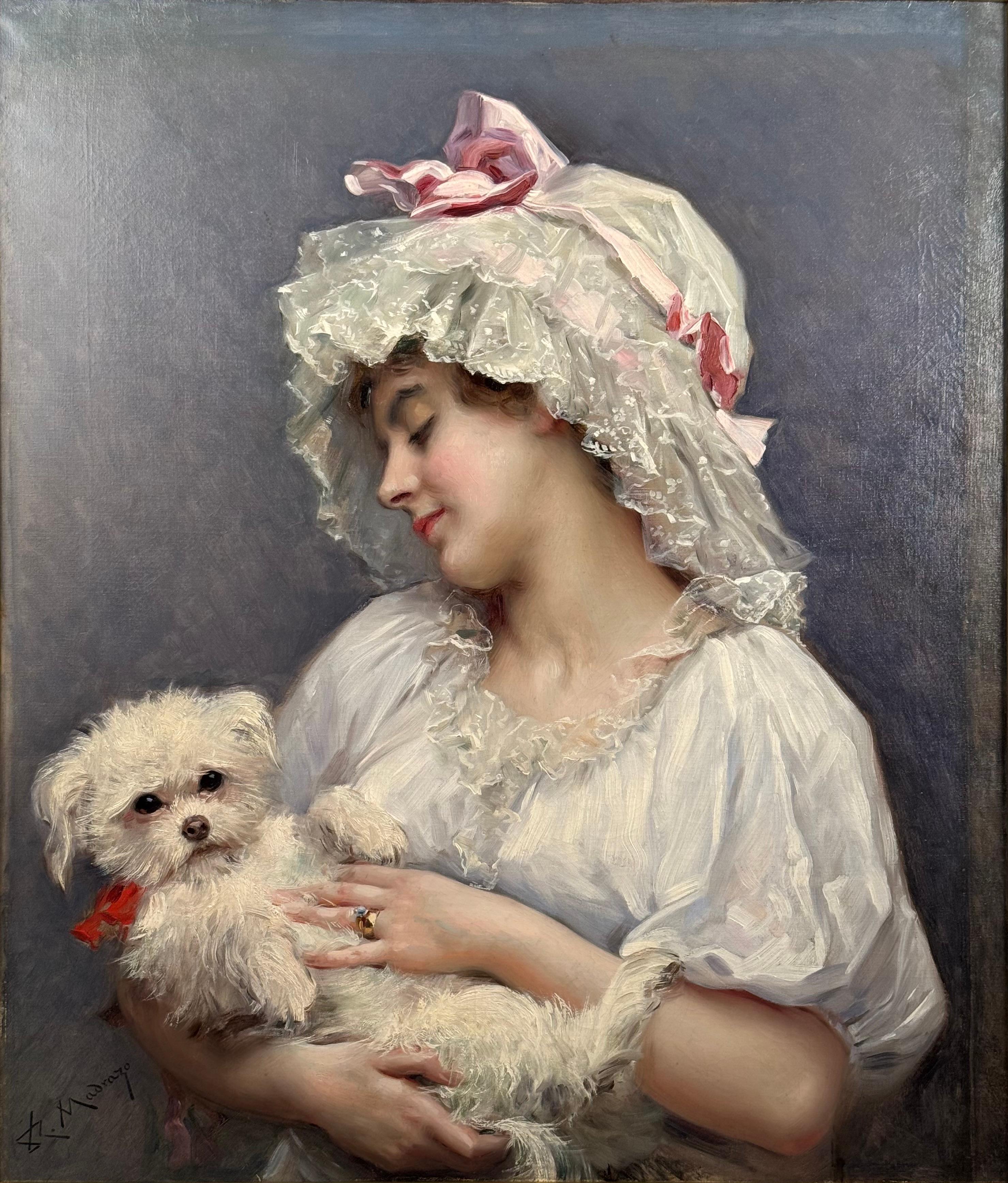 Aline avec son perroquet - Painting de Raimundo de Madrazo y Garreta