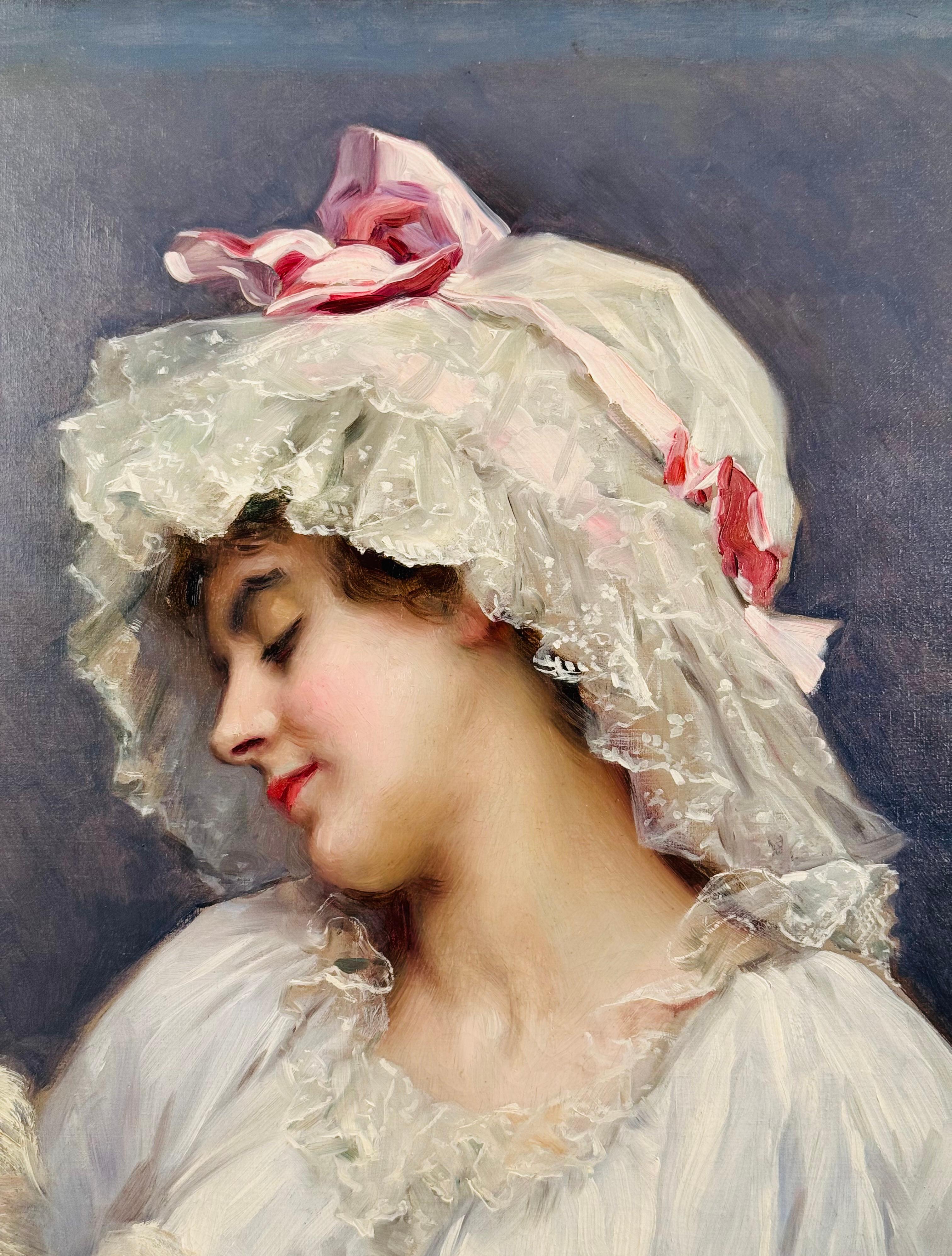 Aline avec son perroquet - Réalisme Painting par Raimundo de Madrazo y Garreta