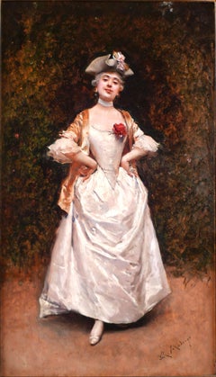 "Aline in Eighteenth-Century Attire", 19th Century Oil on Panel by R. de Madrazo