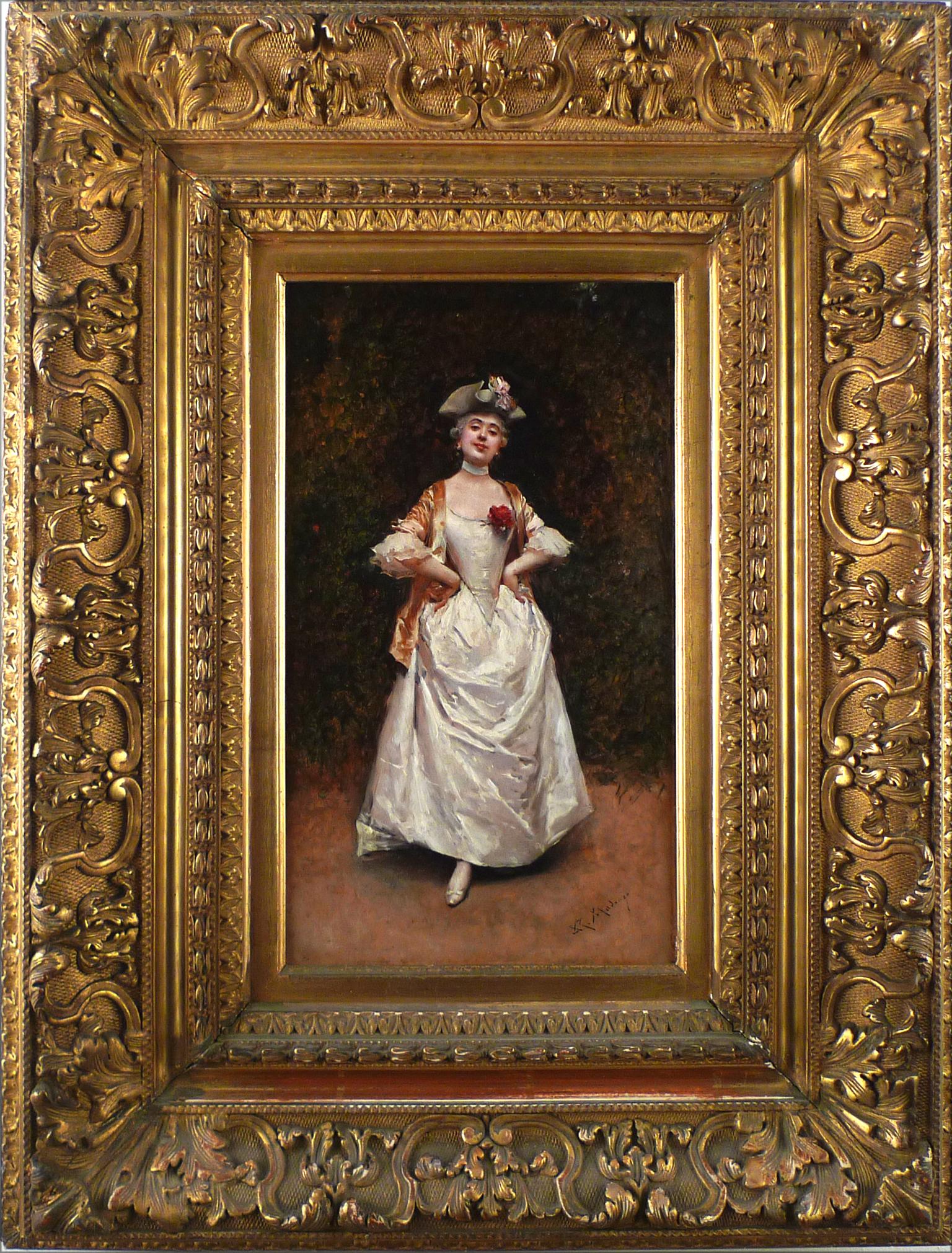 "Aline in Eighteenth-Century Attire", 19th Century Oil on Panel by R. de Madrazo