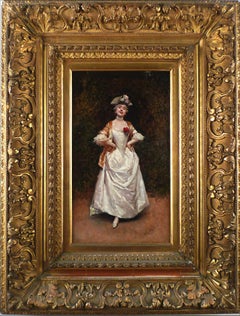 "Aline in Eighteenth-Century Attire", 19th Century Oil on Panel by R. de Madrazo