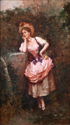 "Aline in The Garden", 19th Century Oil on Wood Panel by Raimundo de Madrazo
