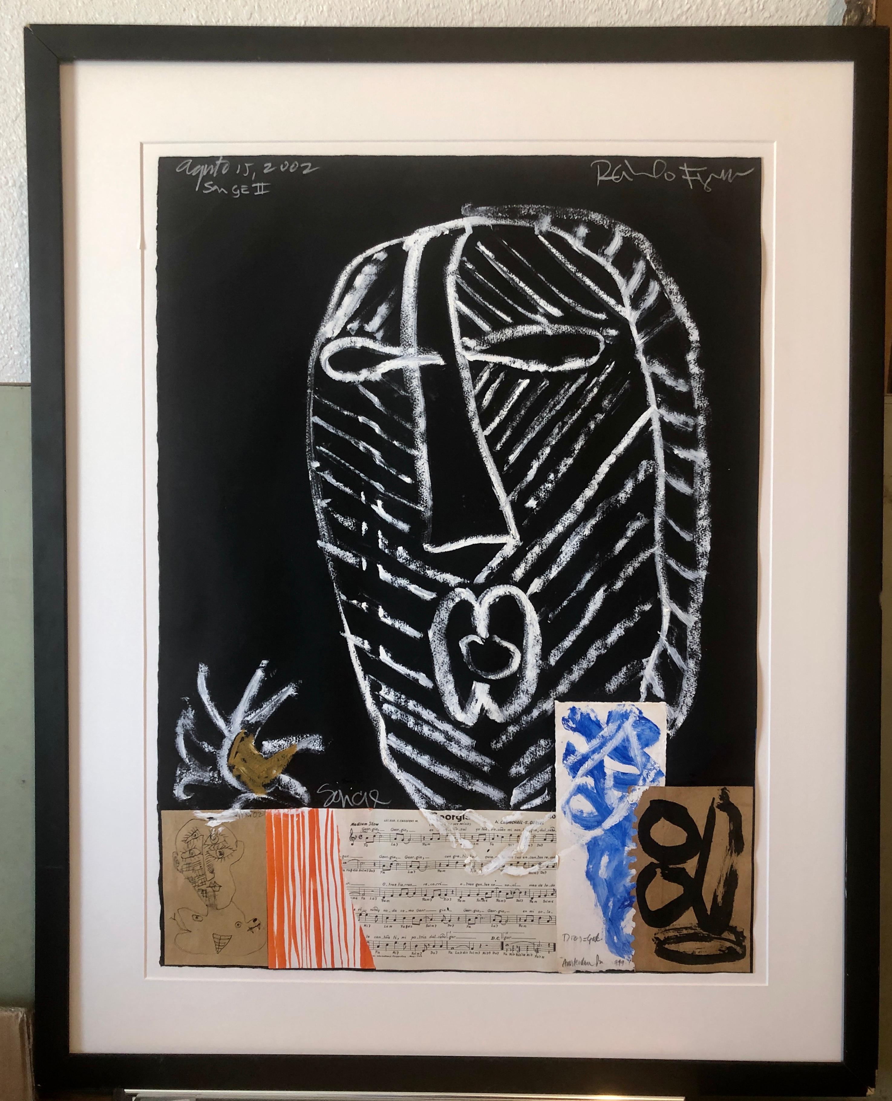 Maestro modernista puertorriqueño Figueroa Pintura en técnica mixta Collage de notas musicales - Painting de Raimundo Figueroa