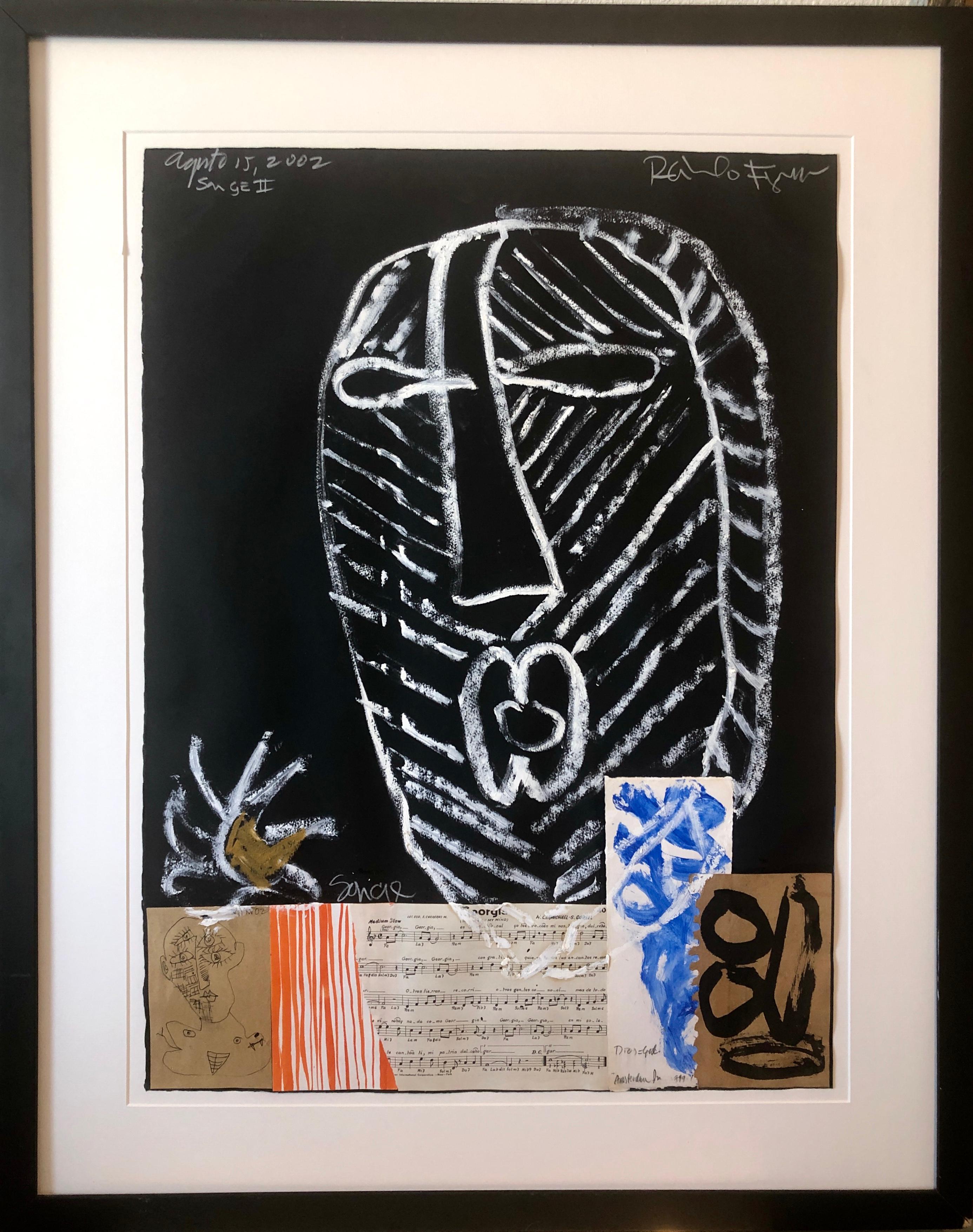 Maestro modernista portoricano Figueroa Pittura a tecnica mista Note musicali Collage