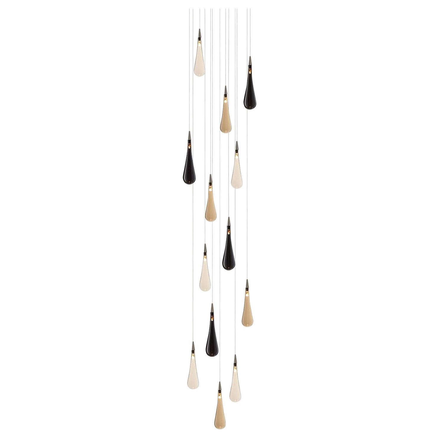 Rain Drop 13, 2.25" Dia x 7.5" H Blown Glass Foyer Chandelier by Shakuff For Sale