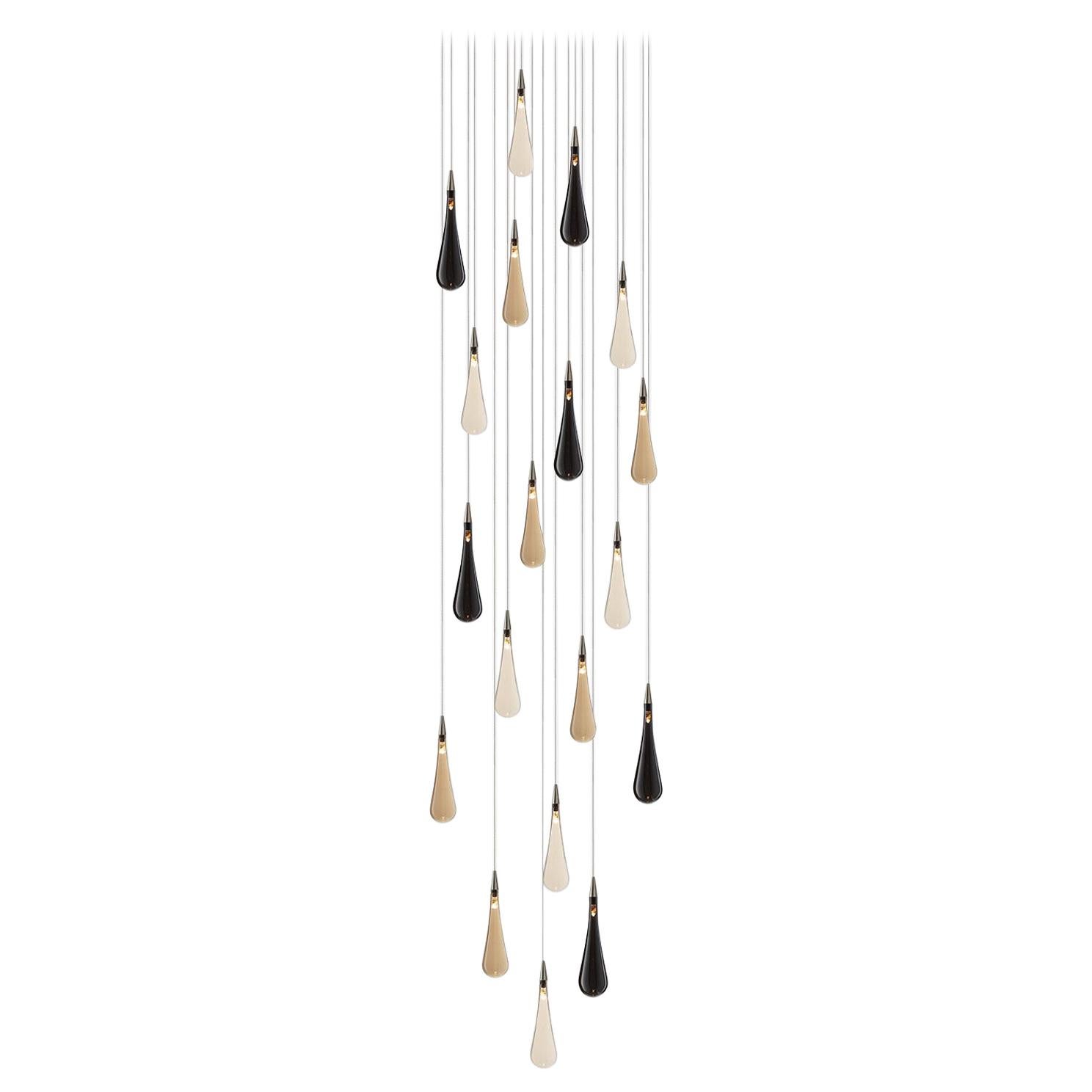 Rain Drop 19, 2.25" Dia x 7.5"H Blown Glass Foyer Chandelier by Shakuff