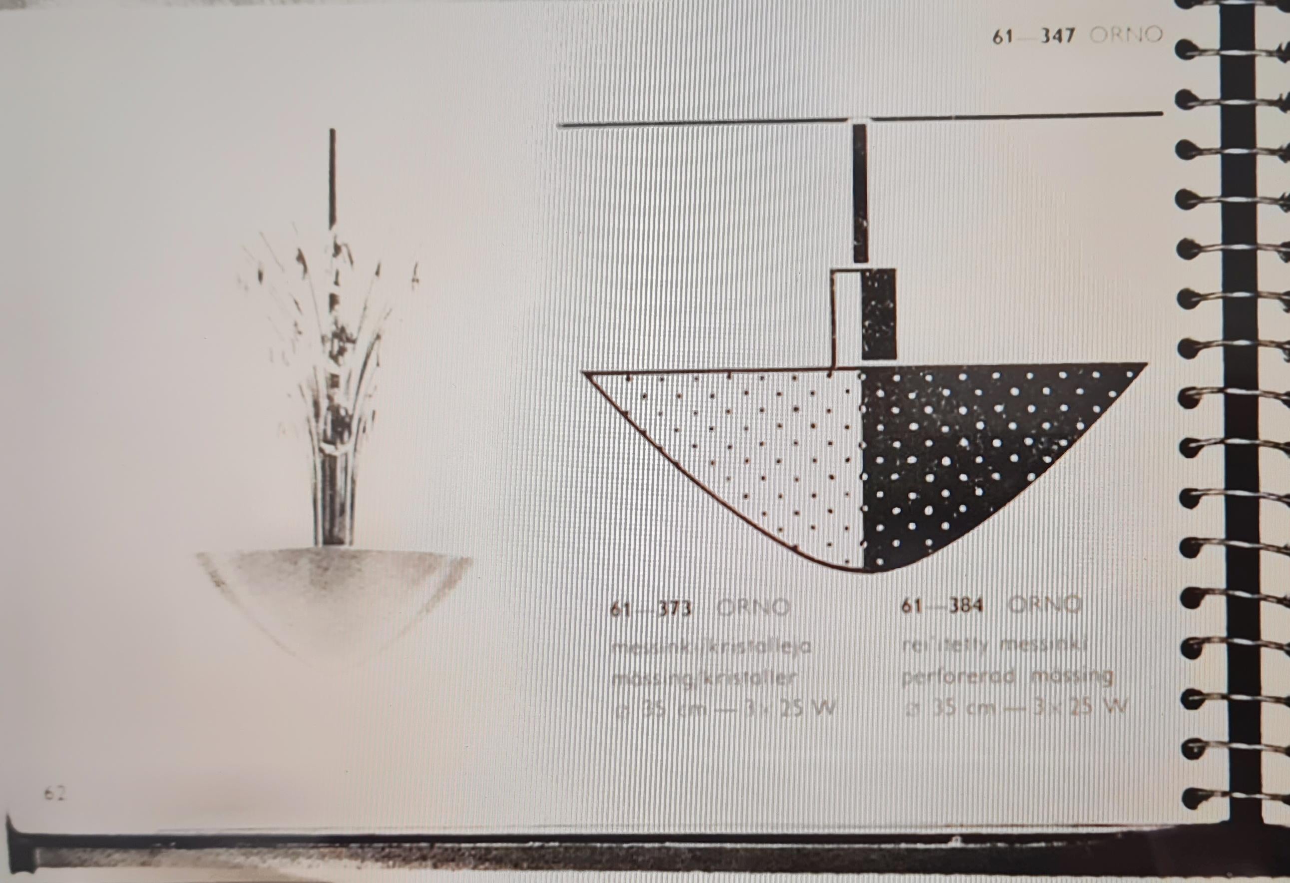 Rain Drops Perforated Brass Lisa Johansson-Papé Chandelier 61-373, Orno 1950s For Sale 8