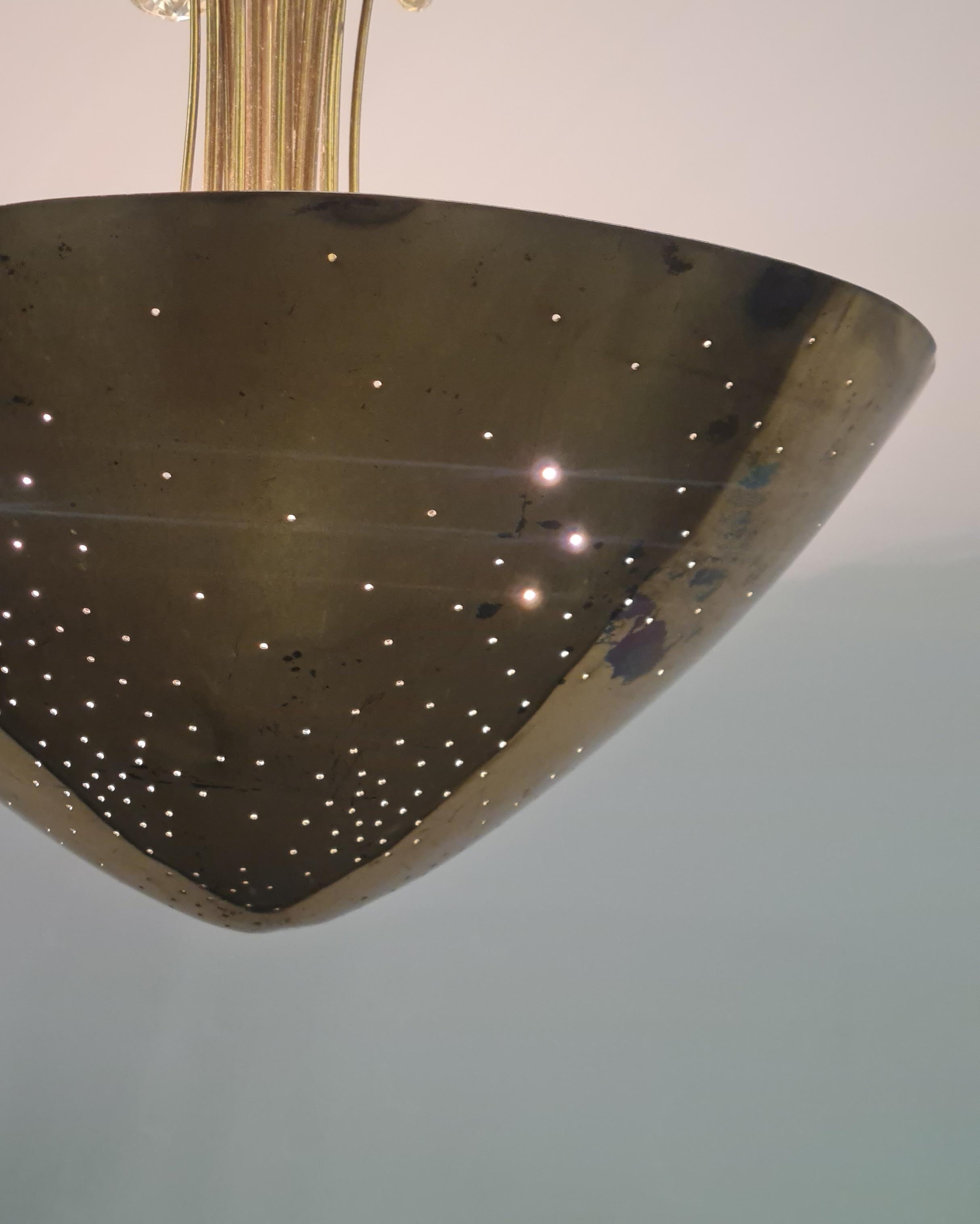 Rain Drops Perforated Brass Lisa Johansson-Papé Chandelier 61-373, Orno 1950s For Sale 4