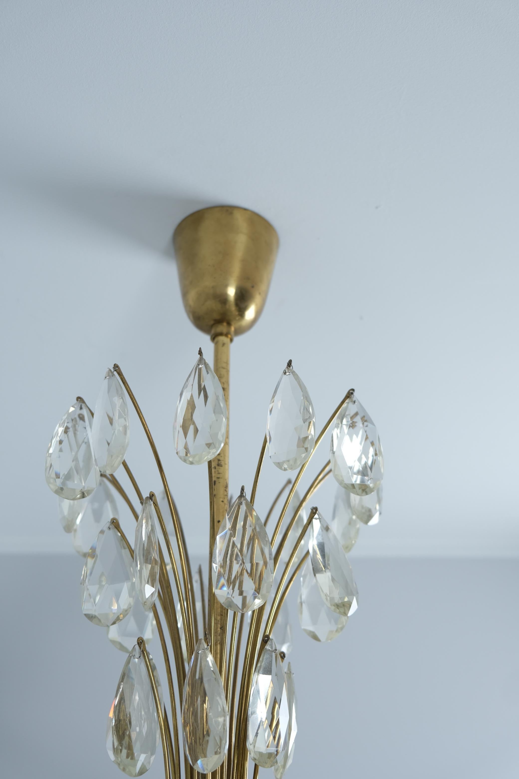 Scandinavian Modern Rain Drops Perforated Brass Lisa Johansson-Papé Chandelier 61-373, Orno 1950s For Sale