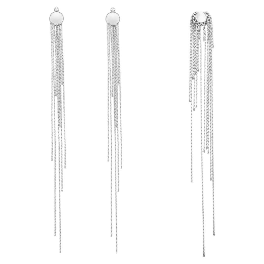 Set di orecchie da pioggia con catene in argento 925 e borchie con zirconi cubici di O Sh
