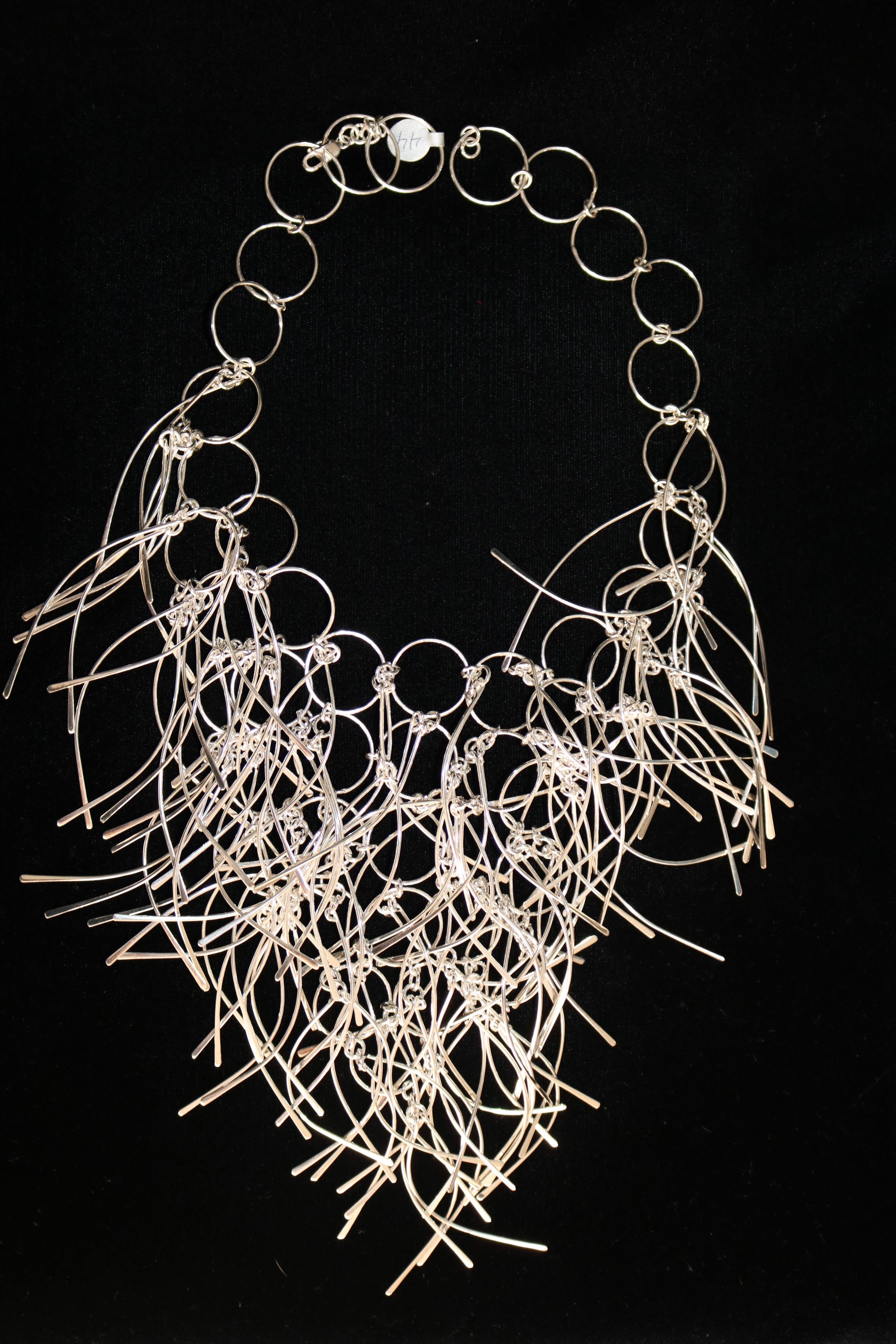 Women's or Men's  Rain Effect 925 Silver Contemporary Necklace  For Sale