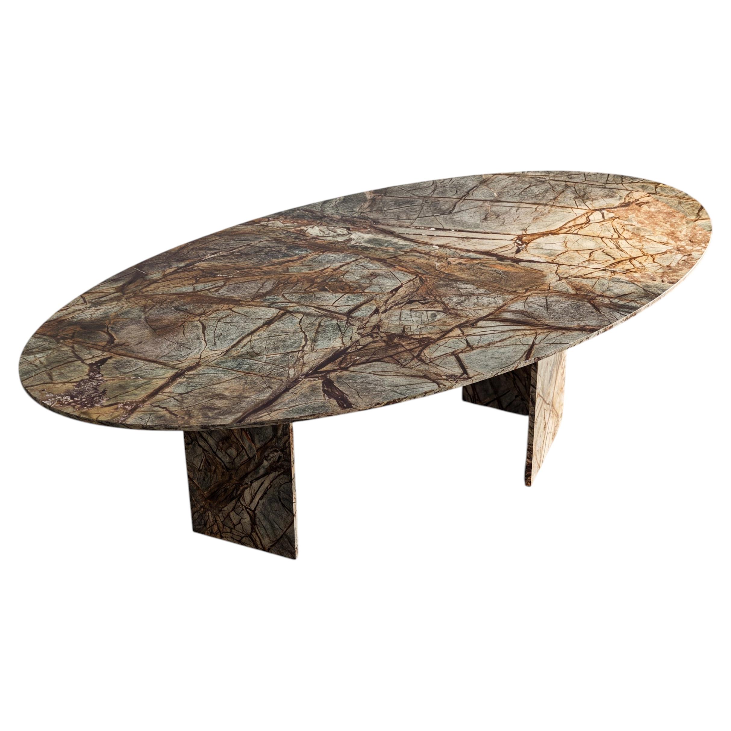 Rain Forest Green Marble Dining Table - Custom Ellipse Marble Table
