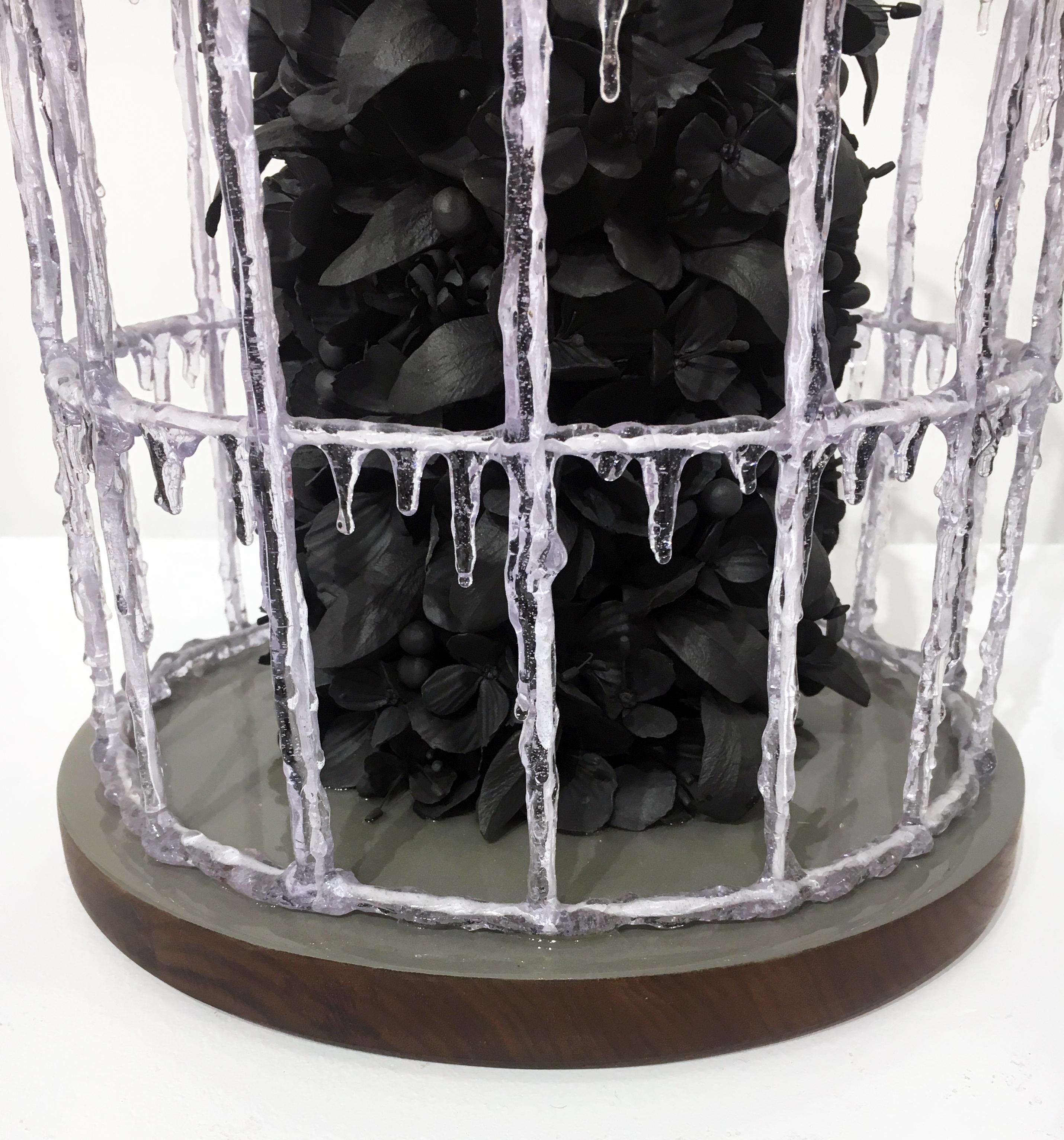 Noir Buisson by Rain Harris, Hand Sculpted Black Clay with Resin and Wood Base 2
