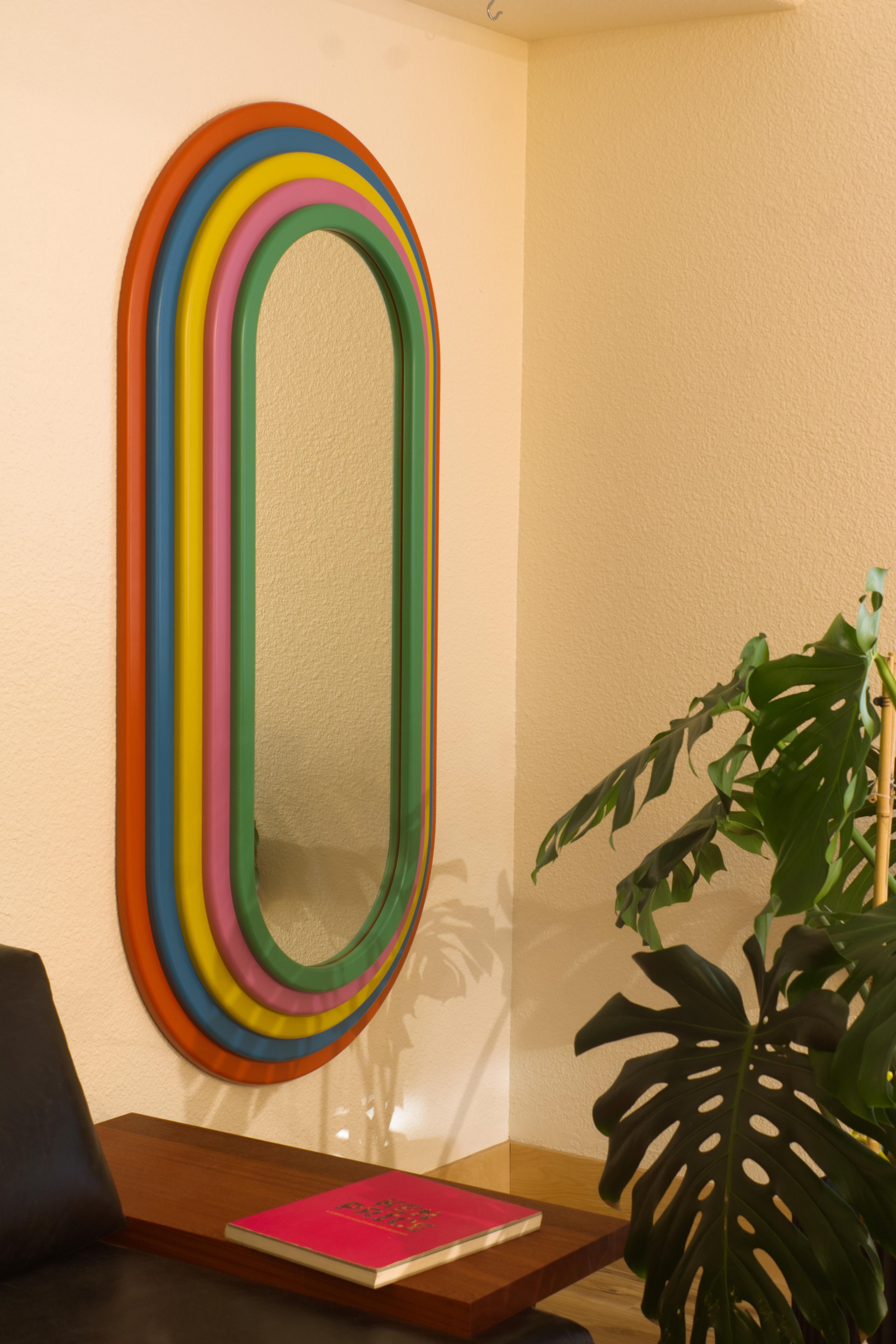 Wood Rainbolwa Mirror By Greg Palombo. Inspired by Ettore Sottsass Ultrafragola For Sale