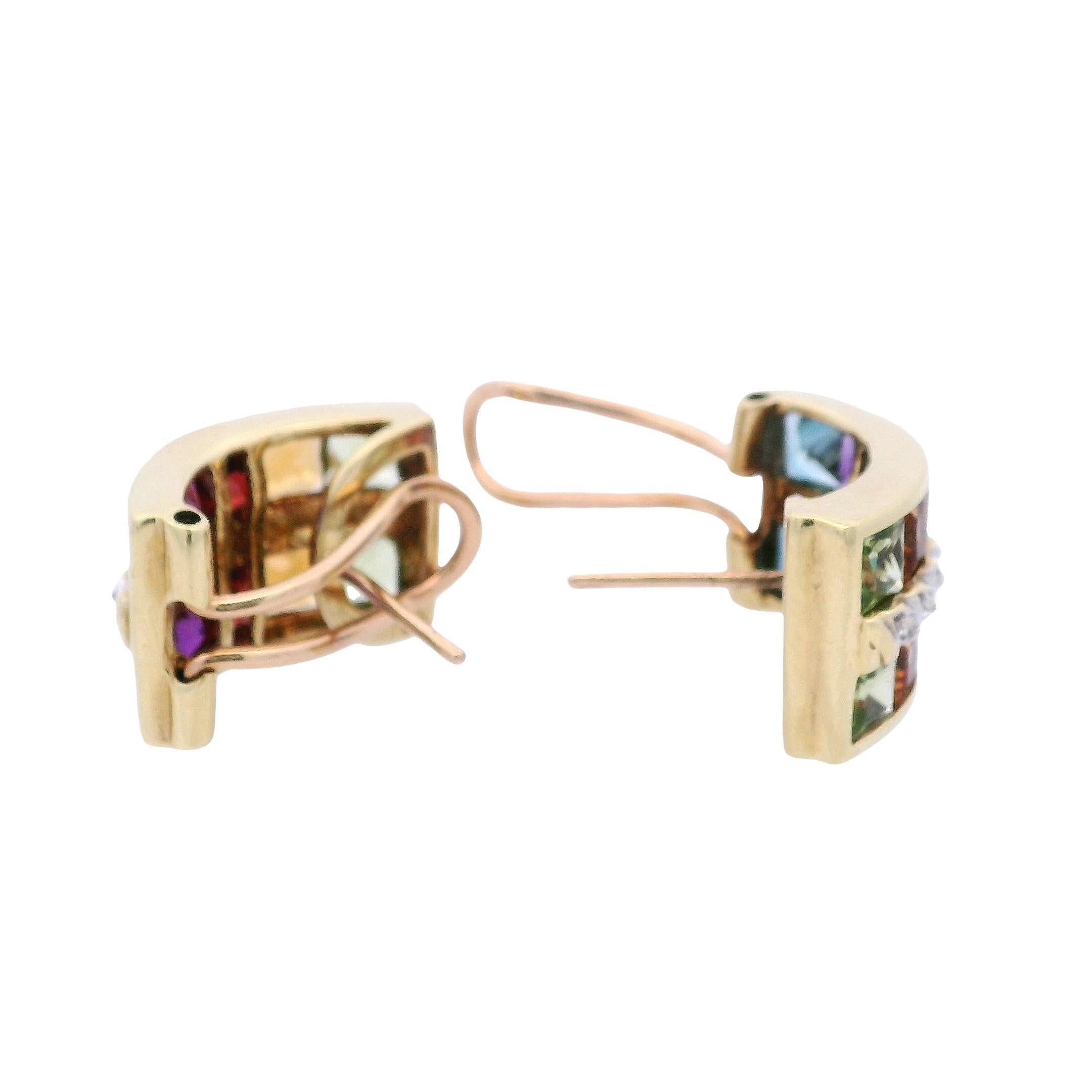 Pendientes Arco Iris de Oro de 18 Kt con Piedras Preciosas Multicolor y Diamantes en Bueno estado para la venta en Aventura, FL