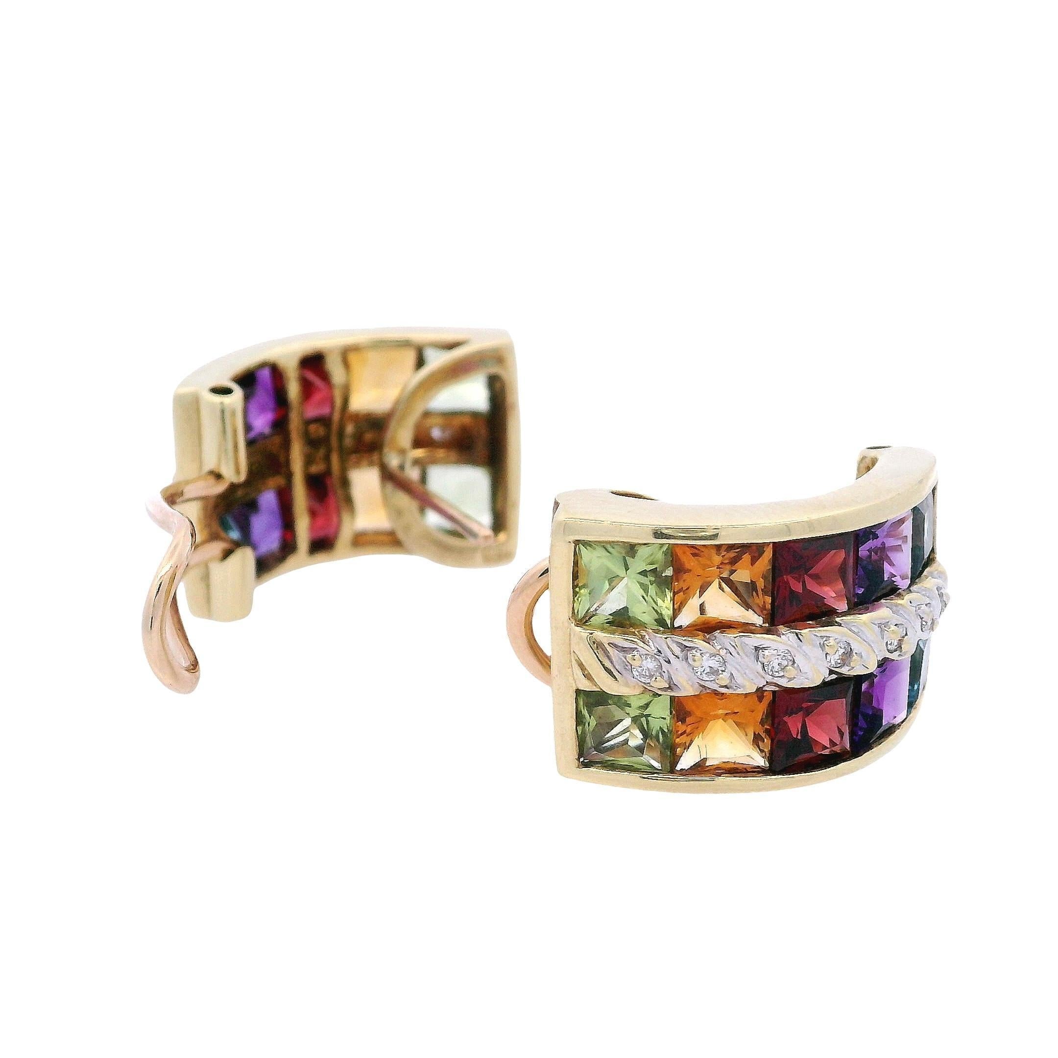 Pendientes Arco Iris de Oro de 18 Kt con Piedras Preciosas Multicolor y Diamantes en venta 1