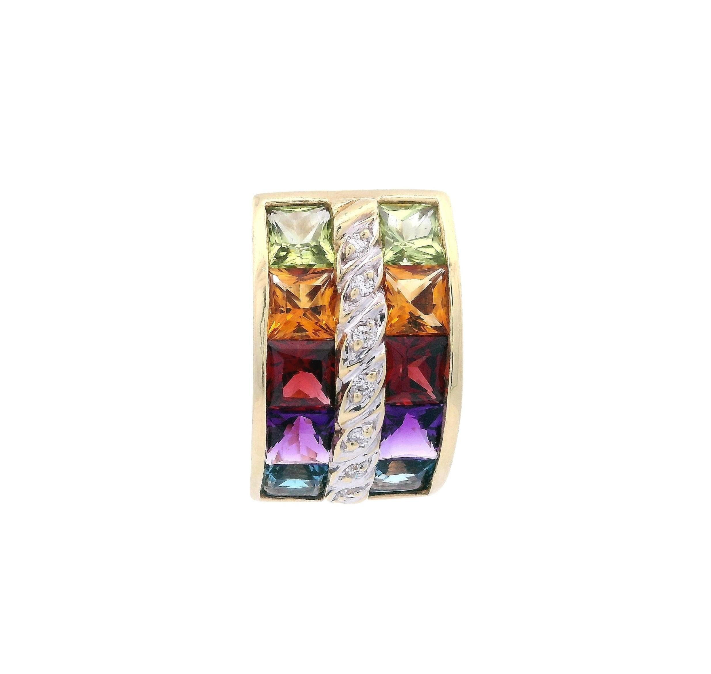 Pendientes Arco Iris de Oro de 18 Kt con Piedras Preciosas Multicolor y Diamantes en venta 4