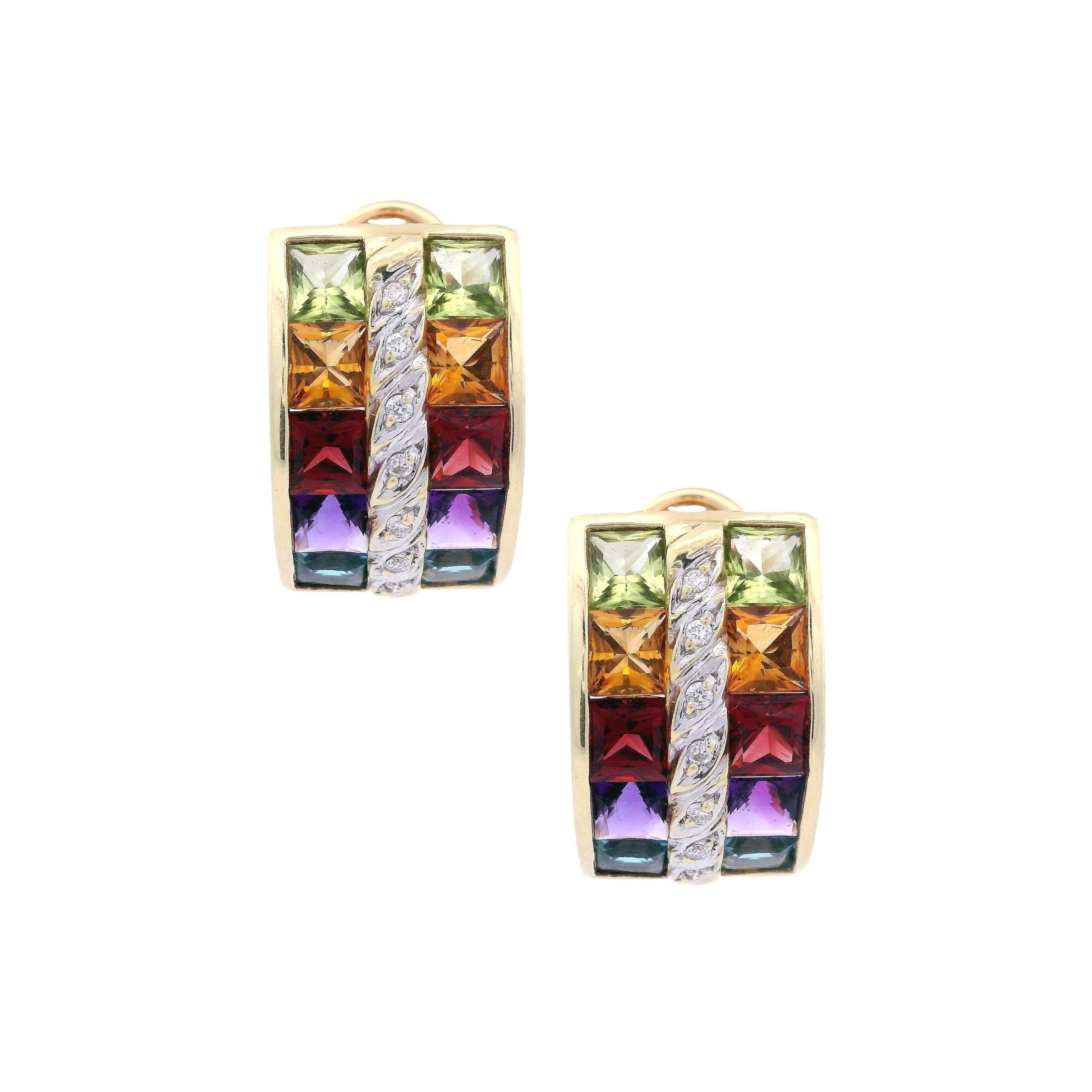 Boucles d'oreilles en or 18kt Rainbow avec pierres précieuses et diamants multicolores