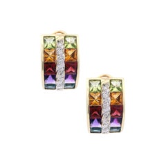 Boucles d'oreilles en or 18kt Rainbow avec pierres précieuses et diamants multicolores