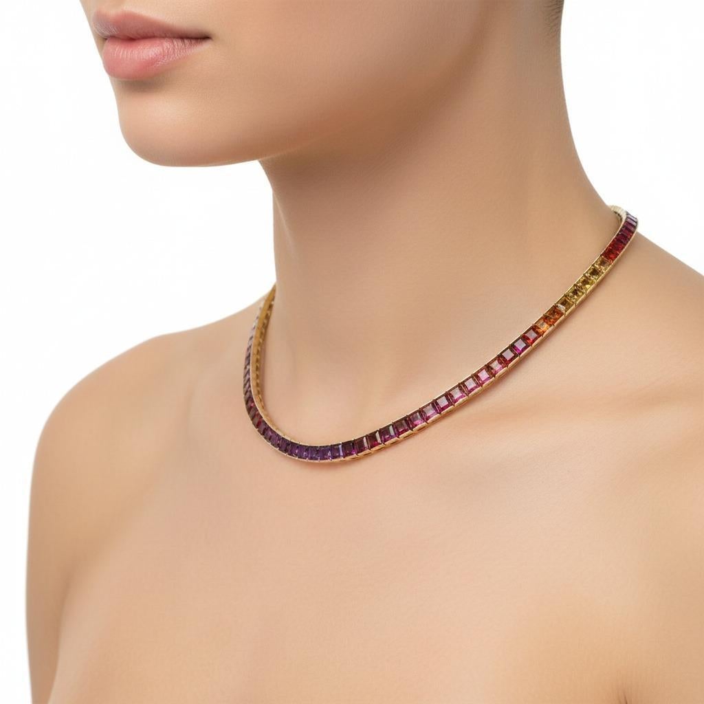 Rainbow 18kt yellow Gold Necklace with 41.4 Cts in Multi Gemstones in vendita 2