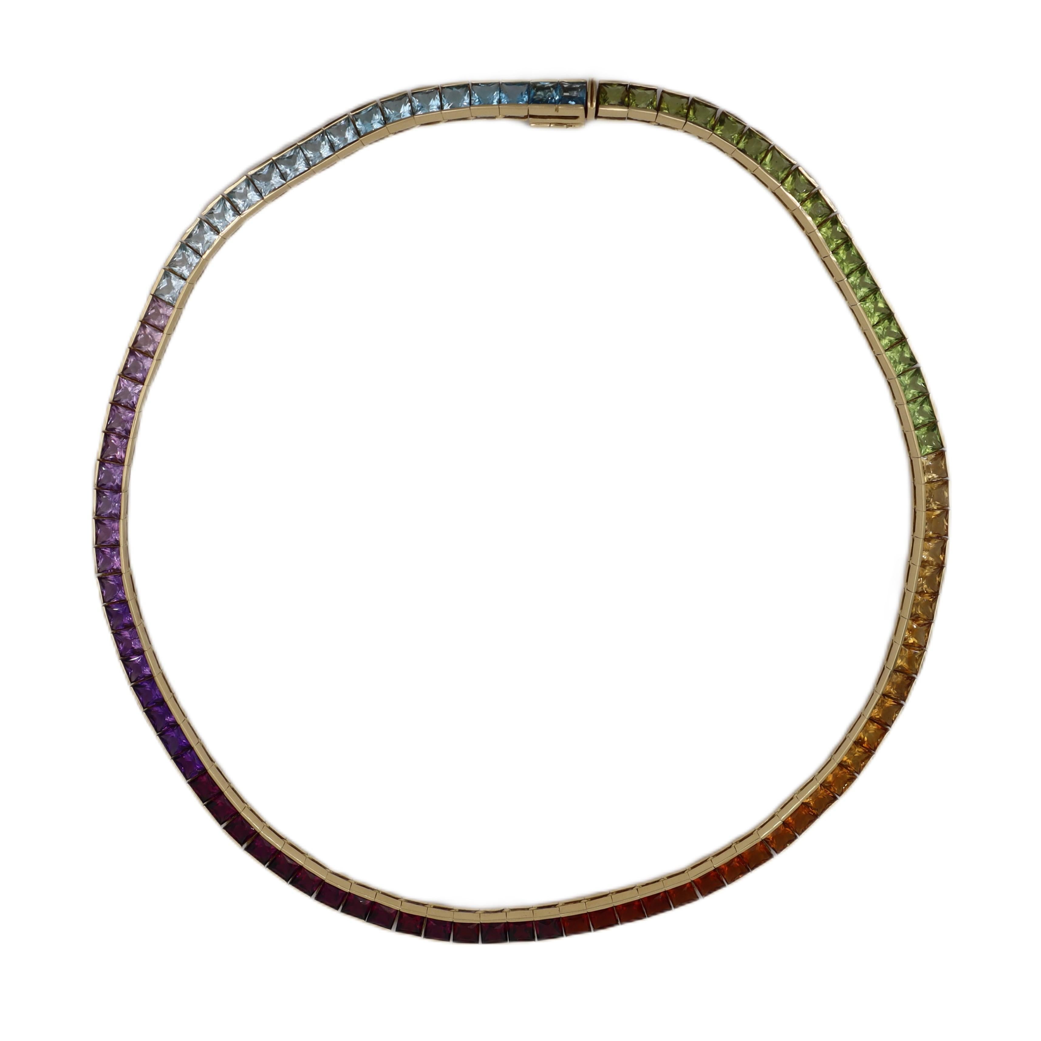 Rainbow 18kt yellow Gold Necklace with 41.4 Cts in Multi Gemstones in vendita 3