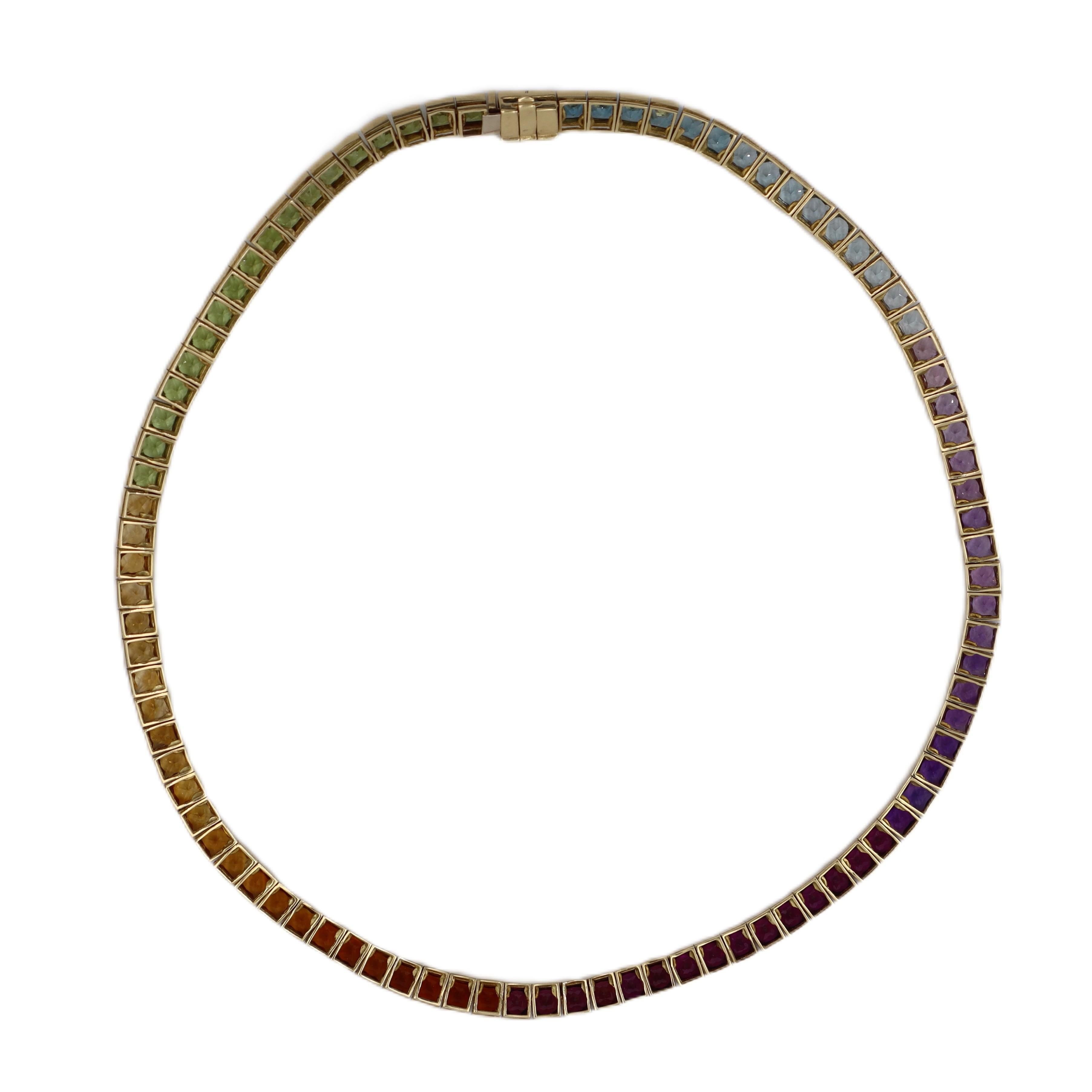 Rainbow 18kt yellow Gold Necklace with 41.4 Cts in Multi Gemstones in vendita 4