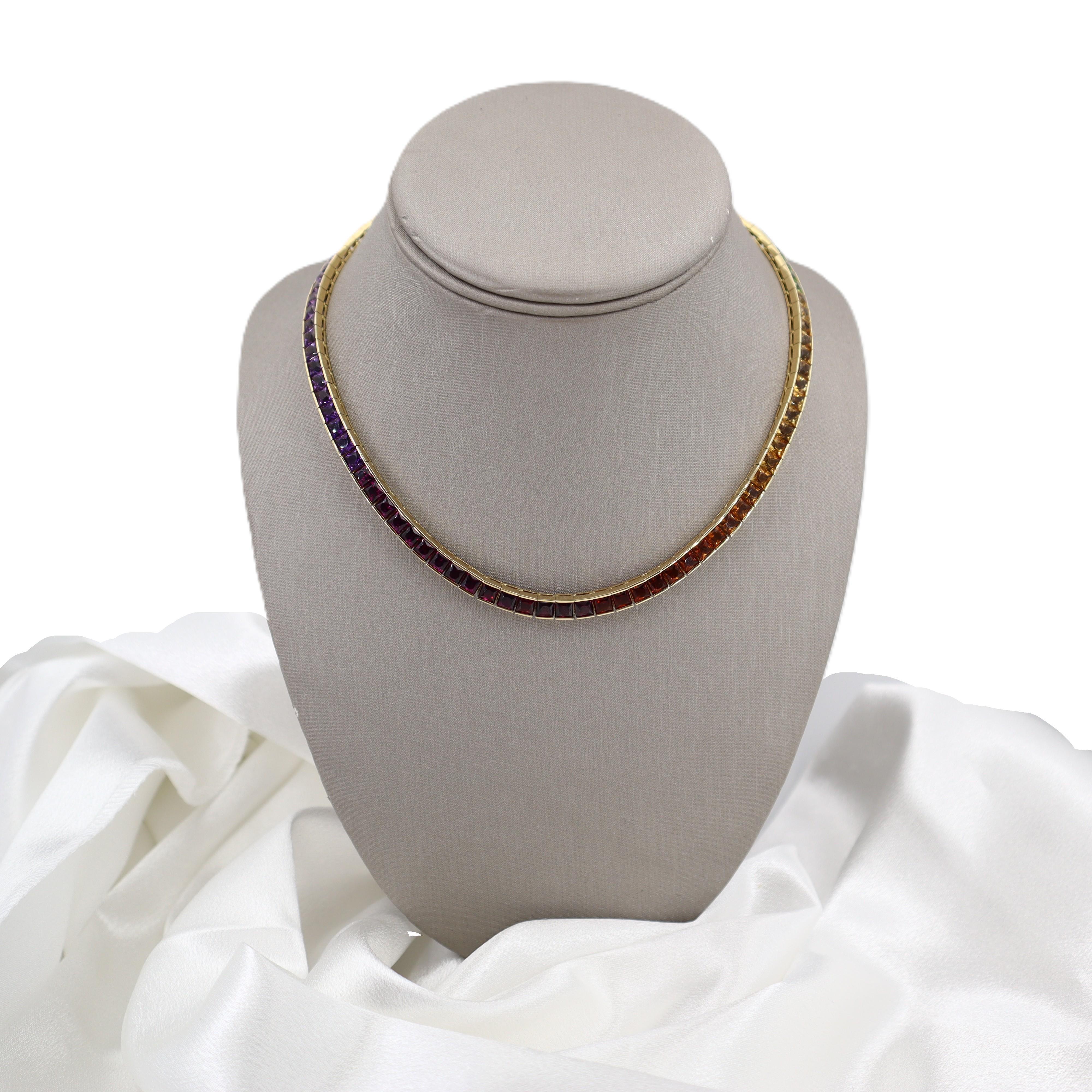 Rainbow 18kt yellow Gold Necklace with 41.4 Cts in Multi Gemstones in vendita