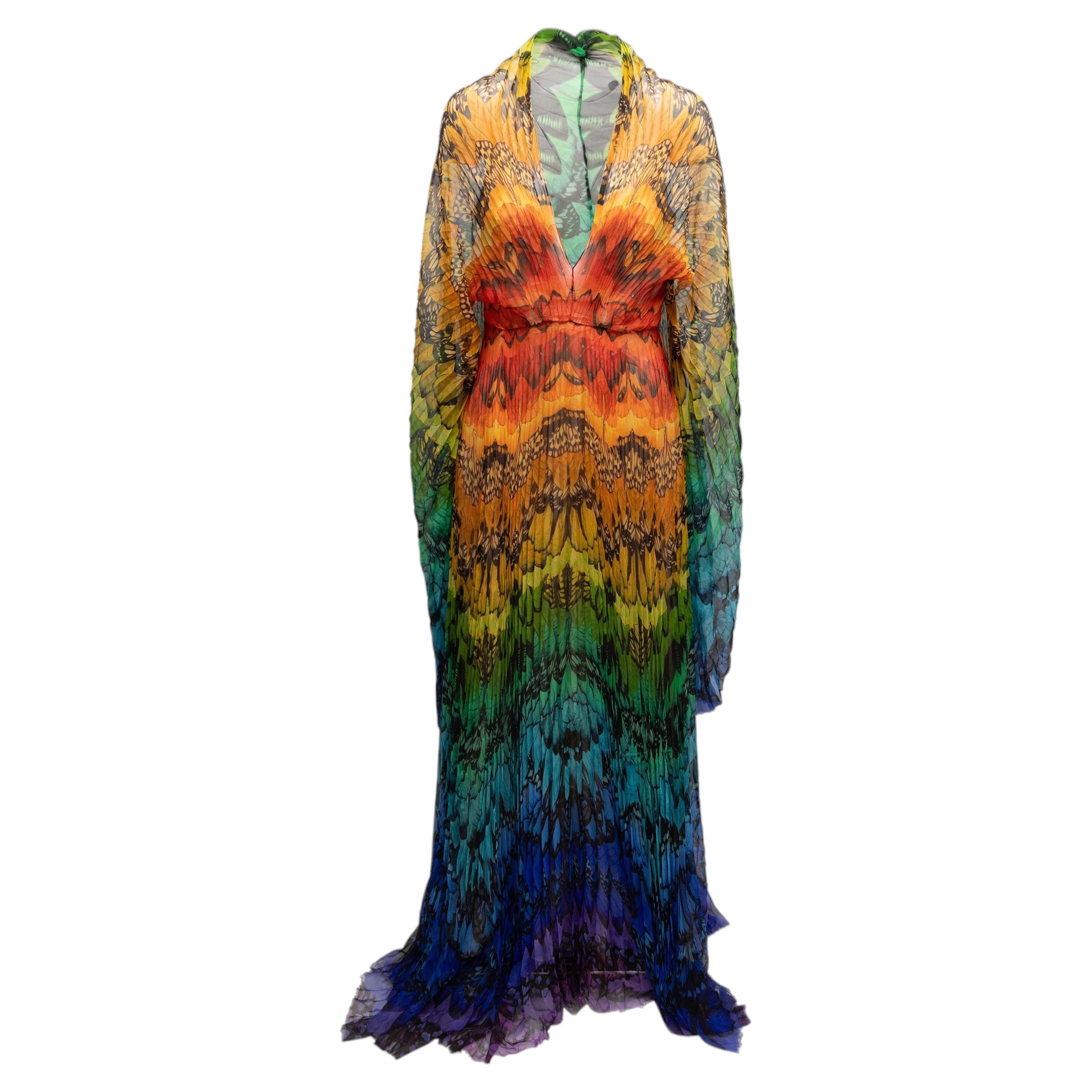 Rainbow Alexander McQueen Spring 2008 La Dame Bleue Silk Butterfly Gown For Sale