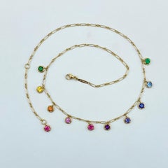 Rainbow Aquamarine Emerald Sapphire Gemstone Handmade Necklace 18 Kt Gold