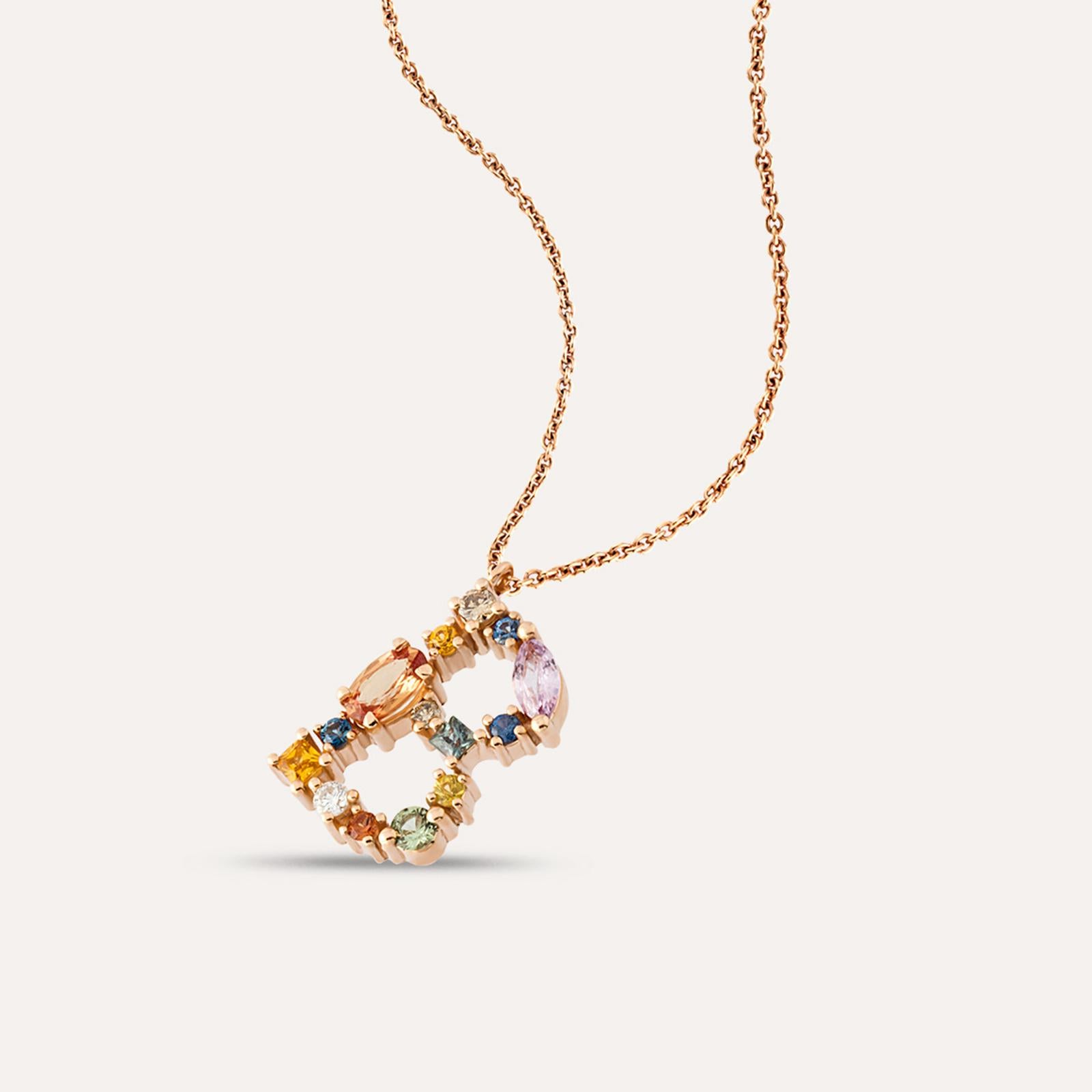 Stunning Initial B Letter Pendant Necklace with multi-colored 1.06ct. Diamonds
Best Christmas Gift of 2021

Brown Diamond: 0,03ct. 1 Piece SI Color Round Cut
White Diamond: 0.02ct. 1 Piece GH Color SI Round Cut
Multicolor Sapphire: 0,38ct.	1 Piece