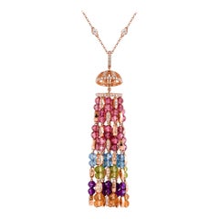 Rainbow Beaded Ball Necklace with Diamond in 18 Karat Rose Gold