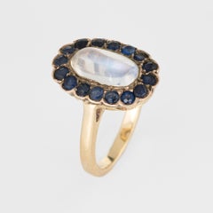 Rainbow Blue Moonstone Sapphire Ring Vintage 14k Gold Oval Cocktail Estate Fine