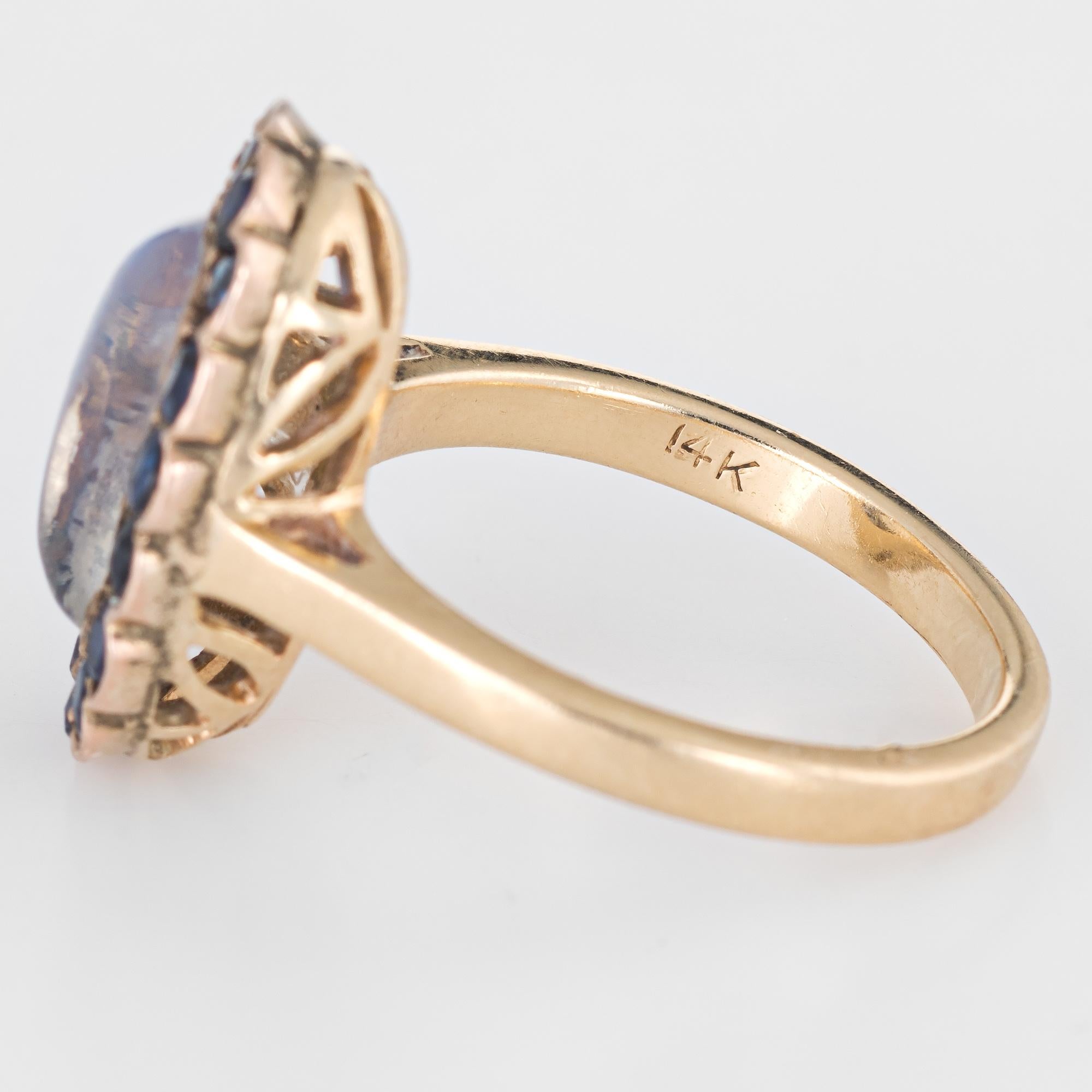 Cabochon Rainbow Blue Moonstone Sapphire Ring Vintage 14k Gold Oval Cocktail Estate Fine