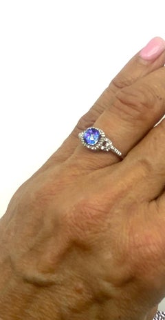 Rainbow Blue Mystic Topaz Diamond Halo Ring White Gold
