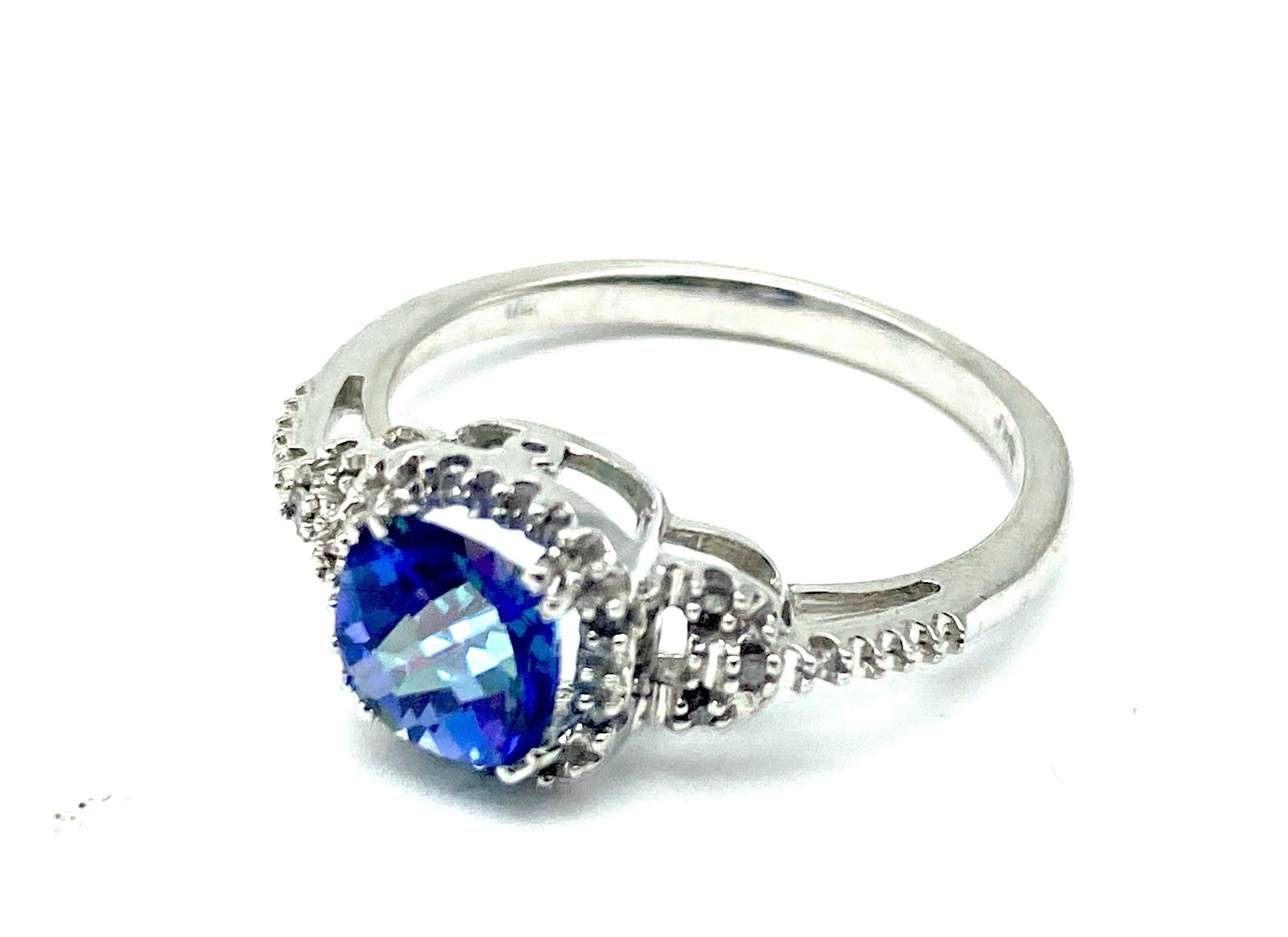 Women's Rainbow Blue Mystic Topaz Diamond Halo Ring White Gold For Sale