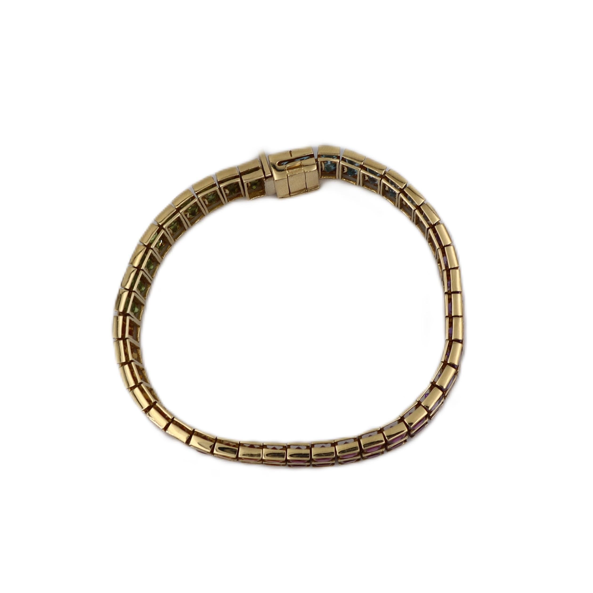 Bracelet arc-en-ciel en or jaune 18kt avec 36,90 cts de pierres précieuses multicolores en vente 6
