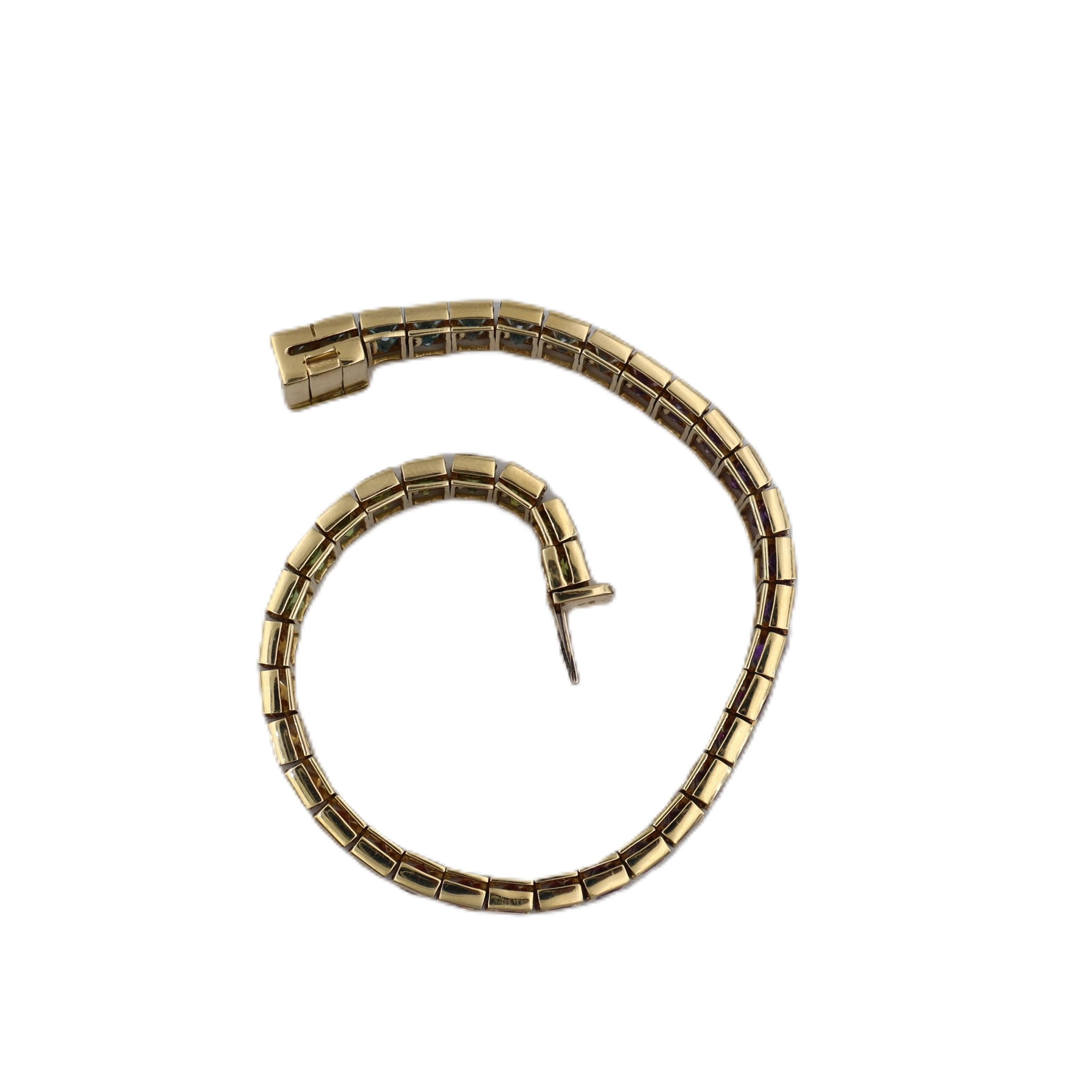 Bracelet arc-en-ciel en or jaune 18kt avec 36,90 cts de pierres précieuses multicolores en vente 7