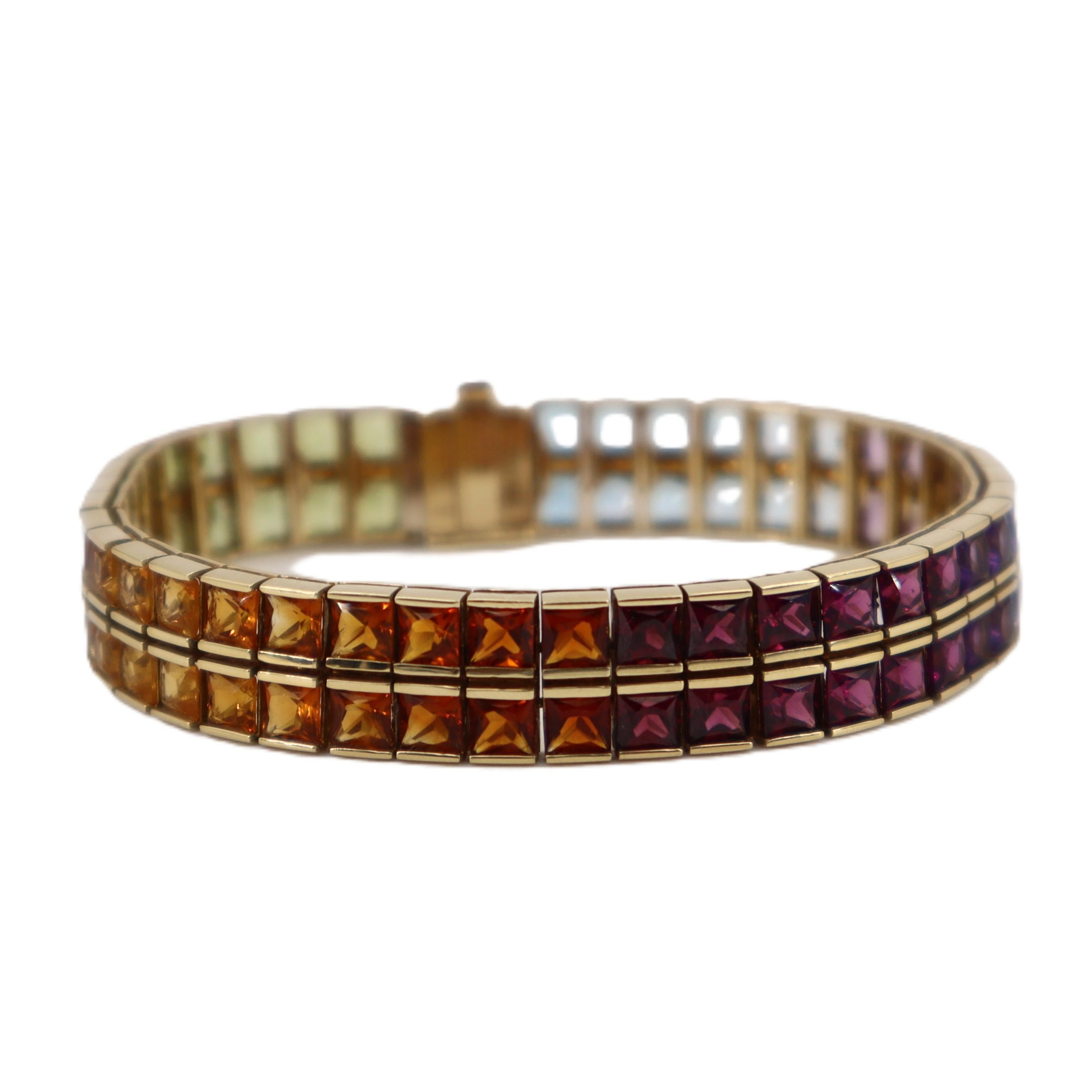 Taille princesse Bracelet arc-en-ciel en or jaune 18kt avec 36,90 cts de pierres précieuses multicolores en vente