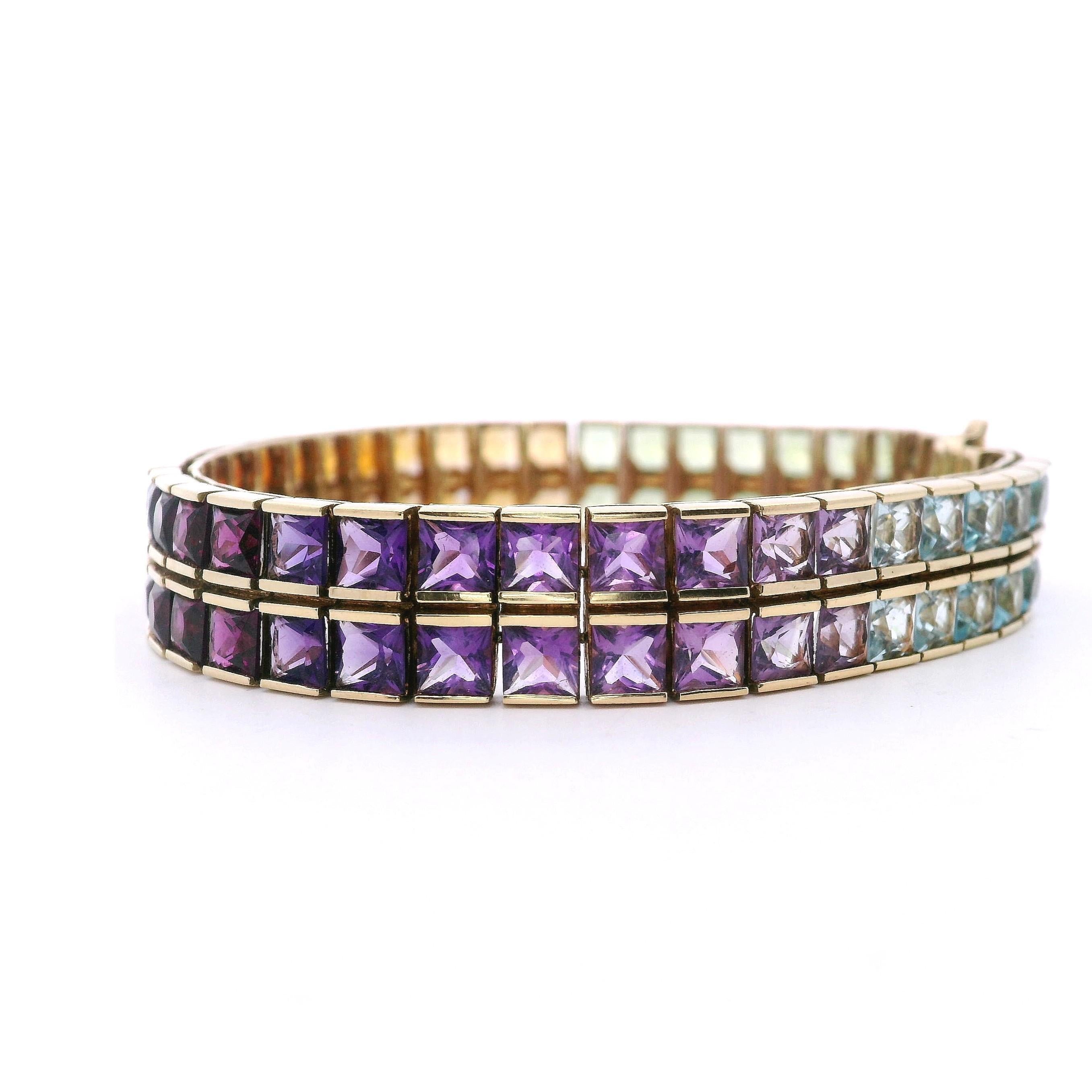 Bracelet arc-en-ciel en or jaune 18kt avec 36,90 cts de pierres précieuses multicolores Unisexe en vente