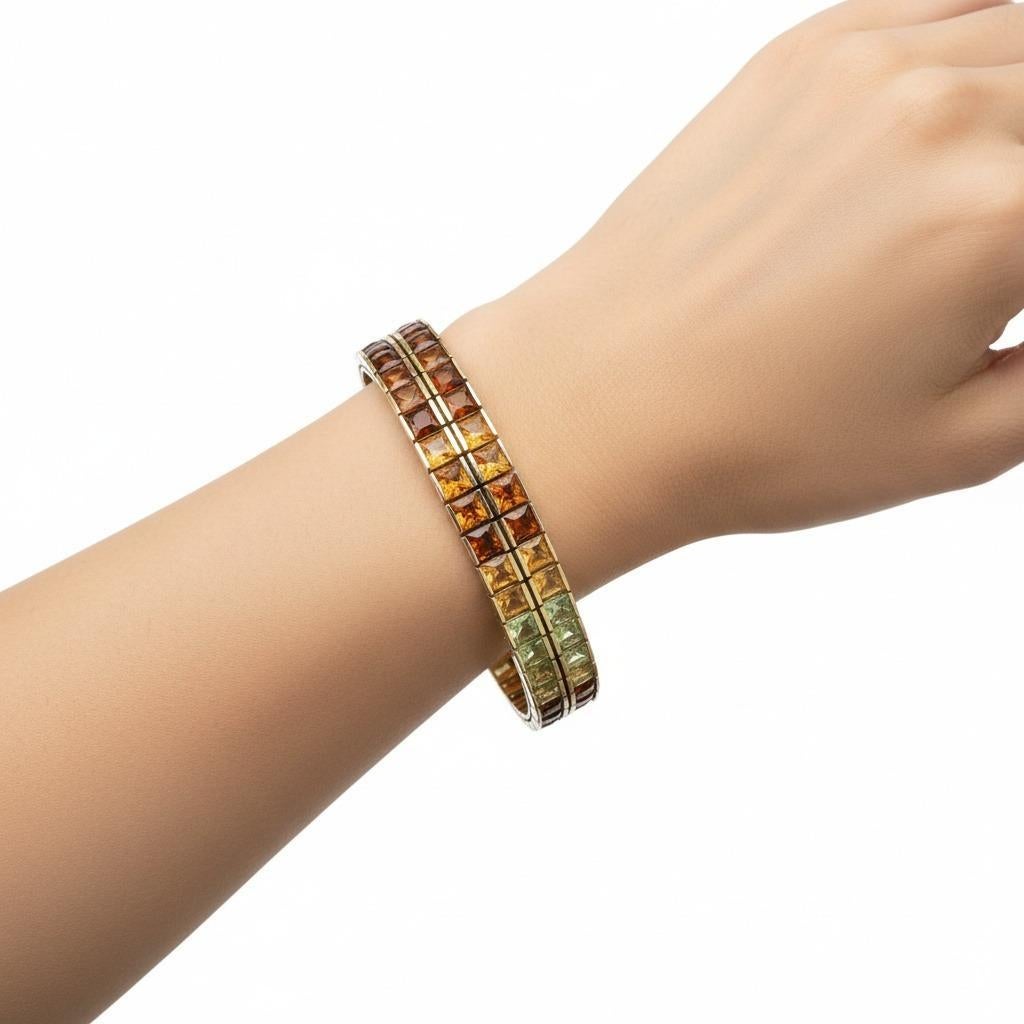 Bracelet arc-en-ciel en or jaune 18kt avec 36,90 cts de pierres précieuses multicolores en vente 2