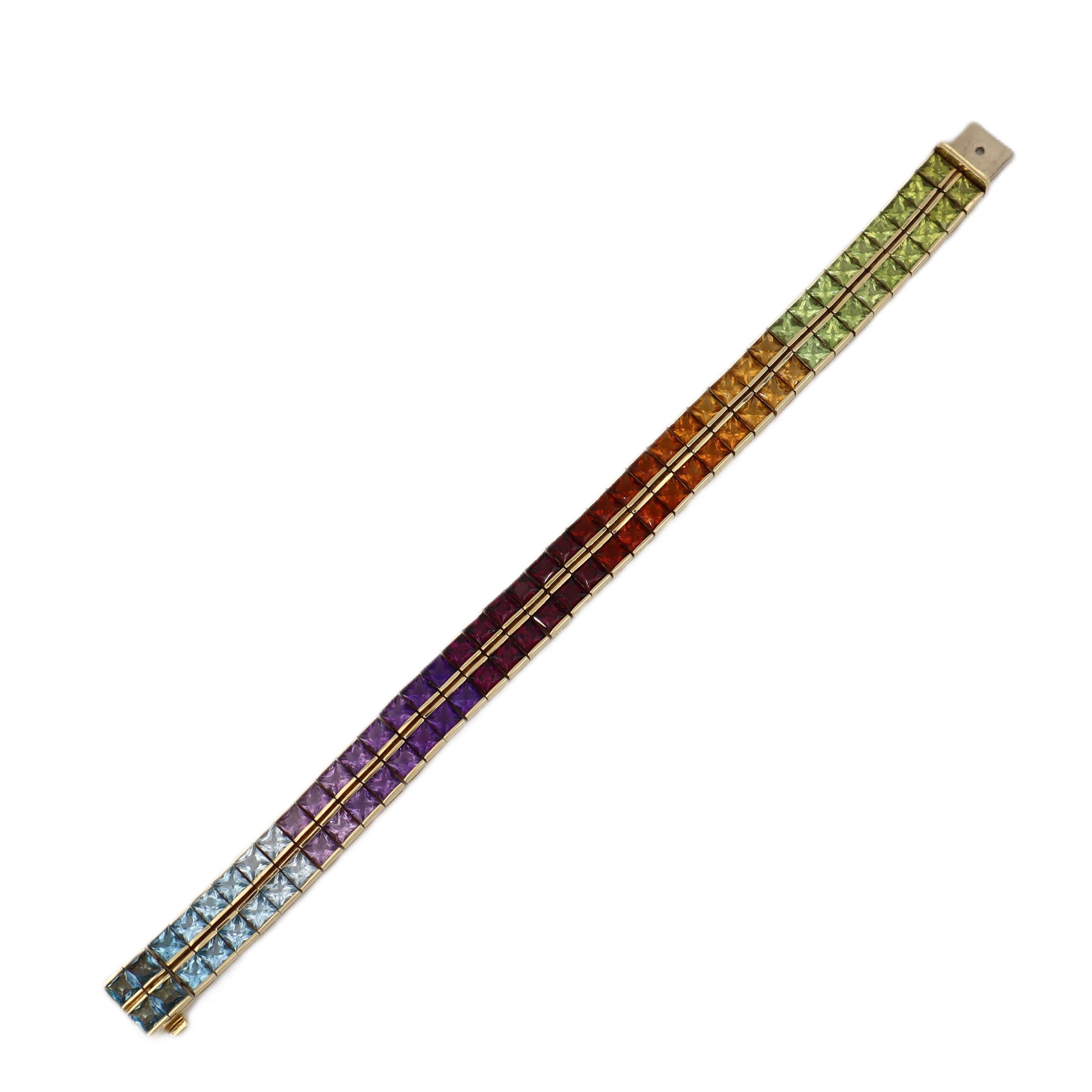 Bracelet arc-en-ciel en or jaune 18kt avec 36,90 cts de pierres précieuses multicolores en vente 3